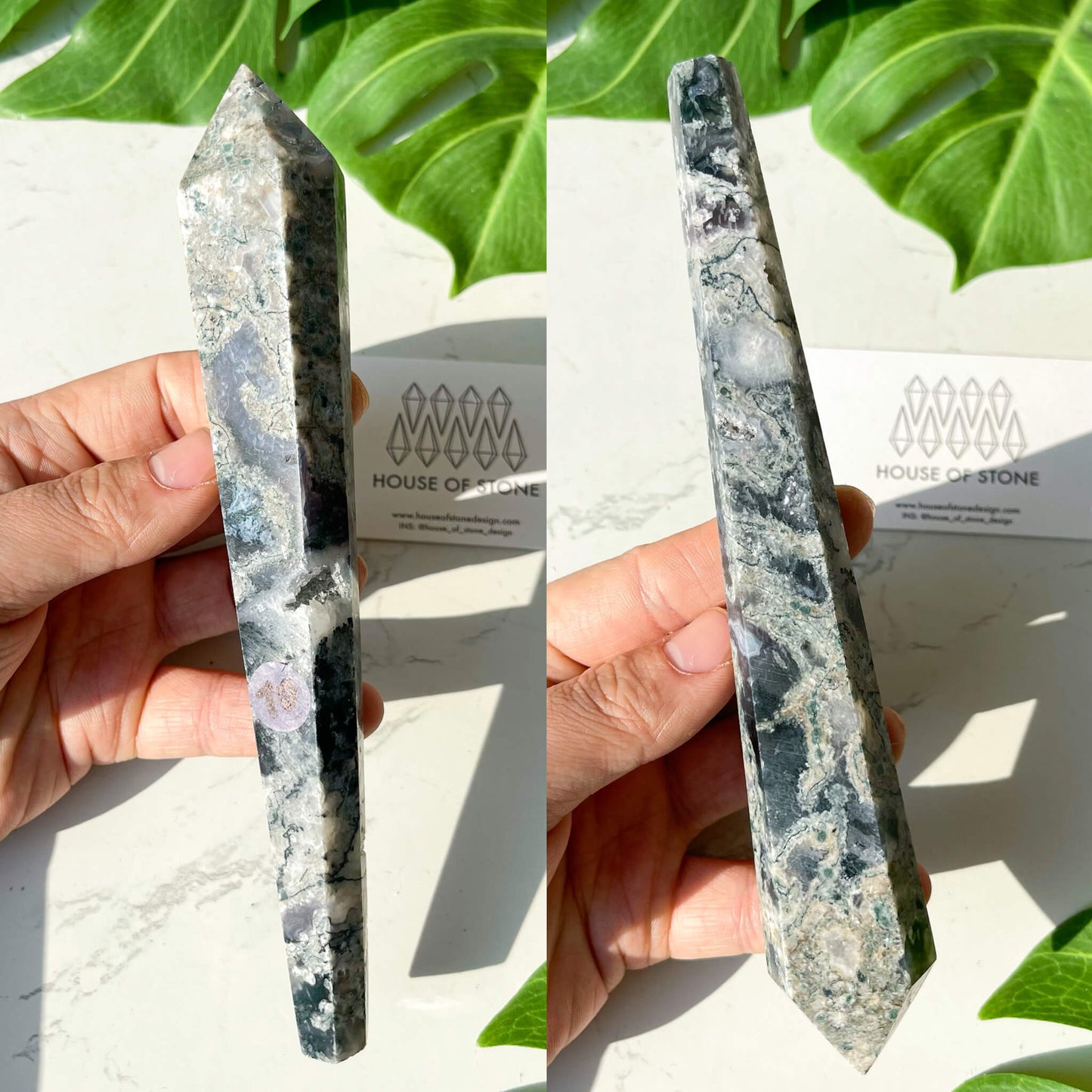 Natural Moss Agate Wand/Druzy Moss Agate Crystal Point Wand/Moss Agate Crystal Handle/Moss Agate Stem/Wedding Bouquet Handle/Heart Chakra Healing/AAA