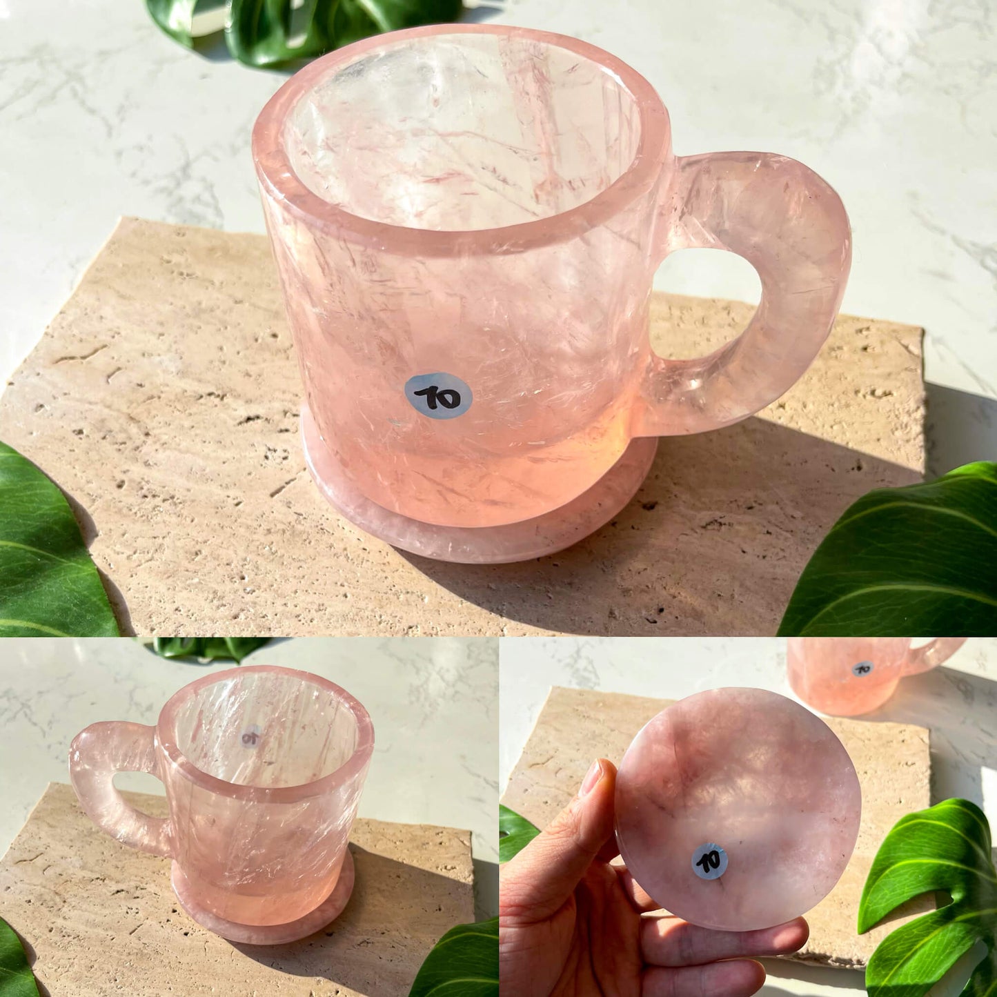 Natural Rose Quartz Cups With Coaster/Hand Carved Rose Quartz Mug/Crystal Cup/High Quality Quartz Tea Cup Set