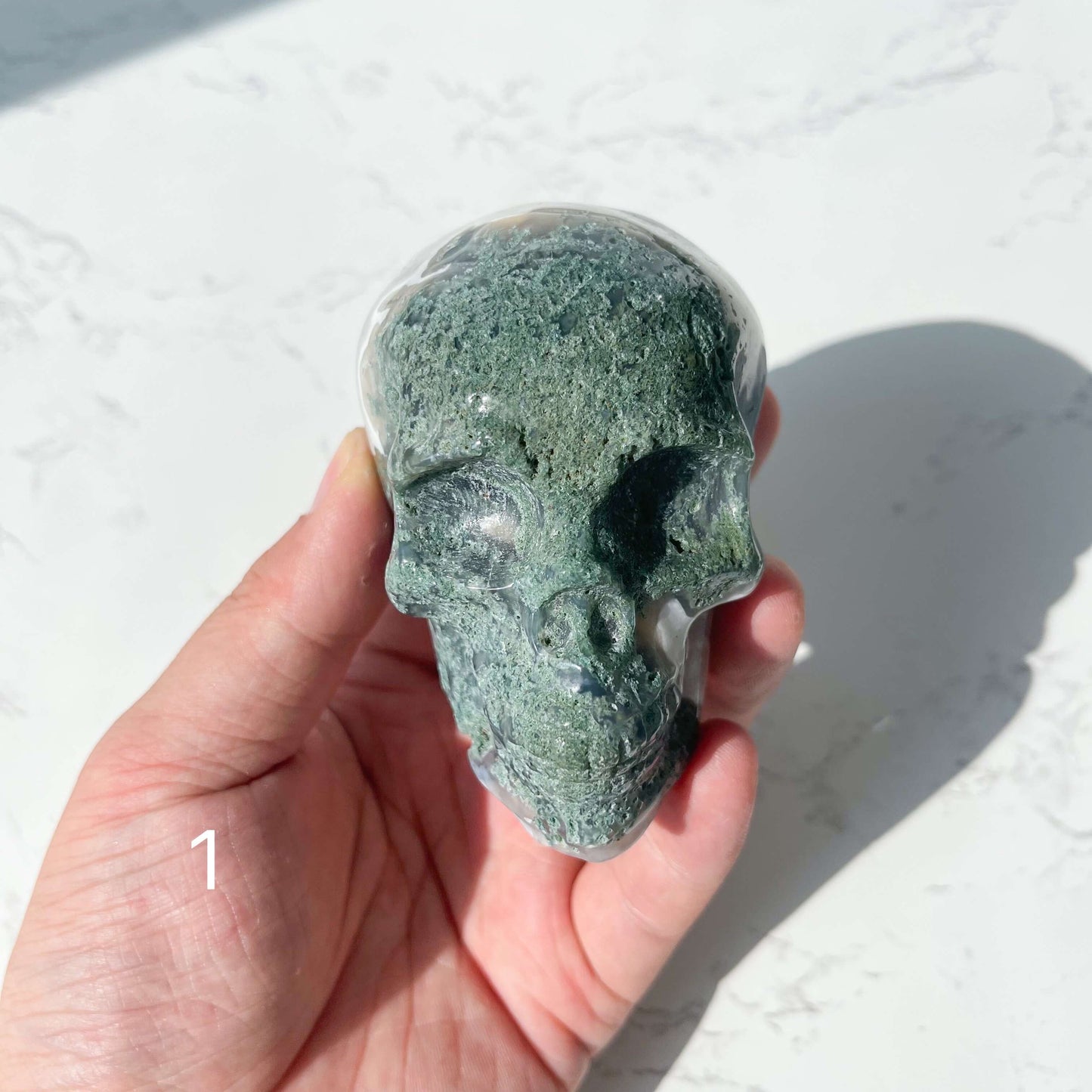 Natural Moss Agate Skull/Druzy Moss Agate Crystal Skull/Moss Agate Carvings/Hand Carved Green Moss Agate Skull/Heart Chakra Healing/AAA