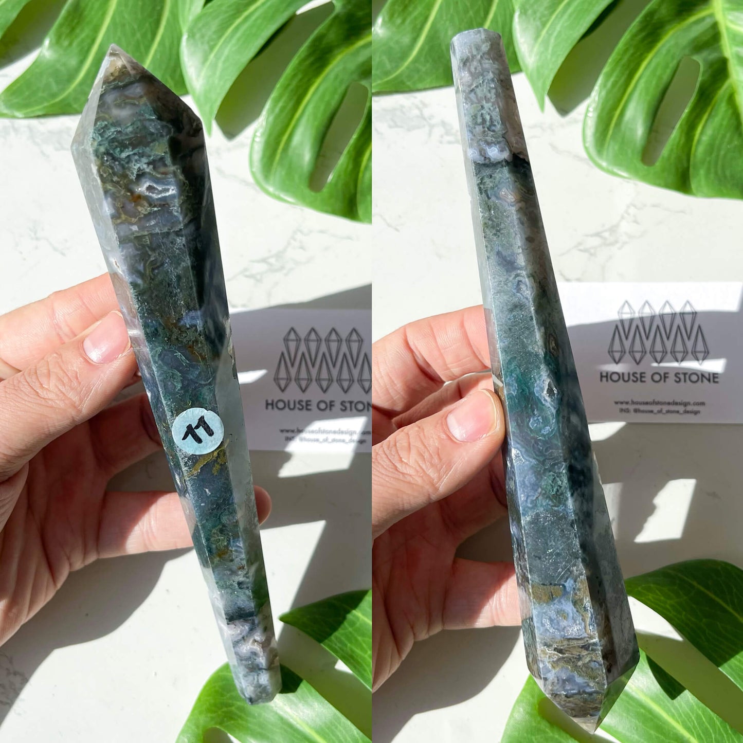 Natural Moss Agate Wand/Druzy Moss Agate Crystal Point Wand/Moss Agate Crystal Handle/Moss Agate Stem/Wedding Bouquet Handle/Heart Chakra Healing/AAA