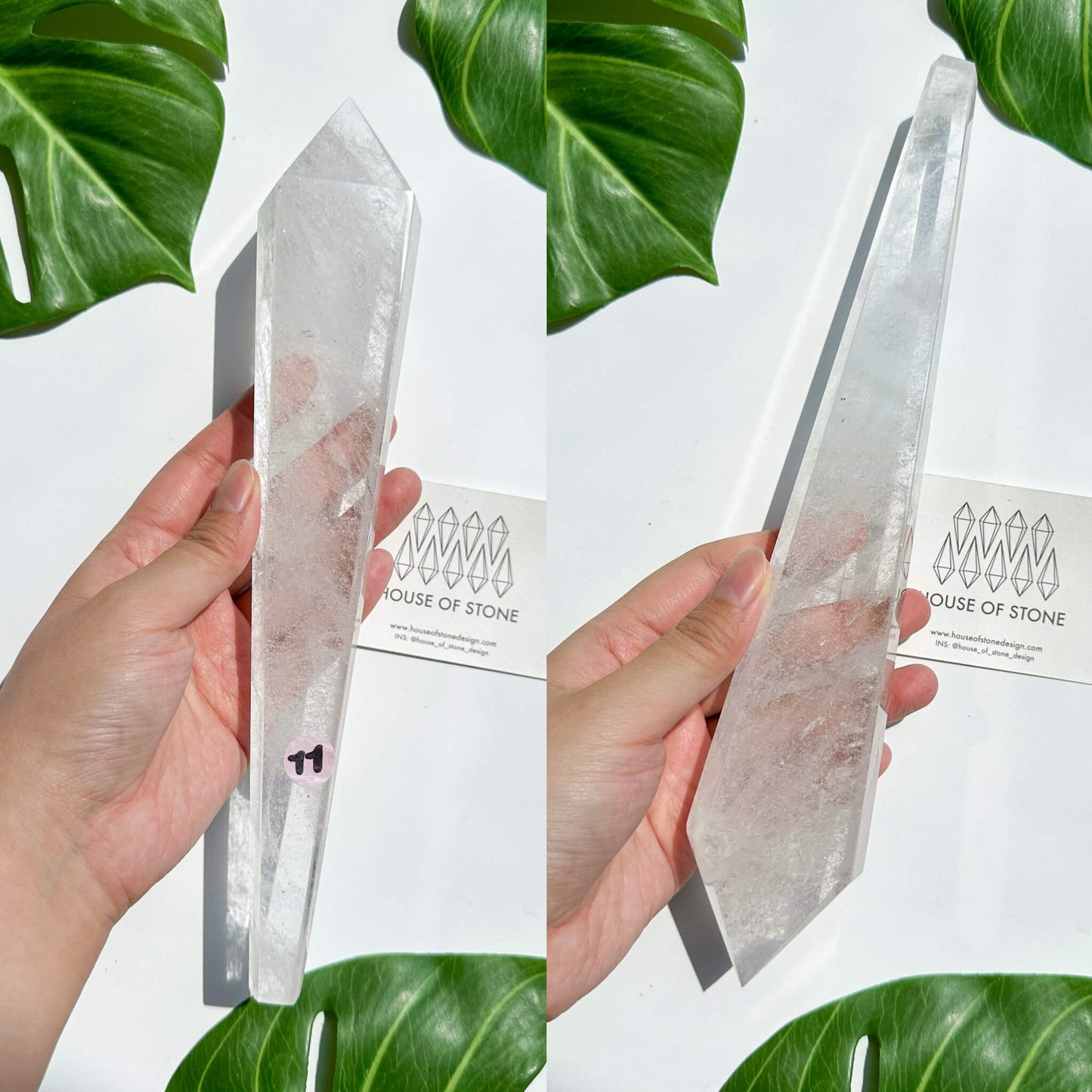 Natural Clear Quartz Point Wand/Clear Quartz Rainbow Crystal Wand/Clear Quartz Handle/Crystal Stem/Crown Chakra Healing/Meditation Tool/AAA