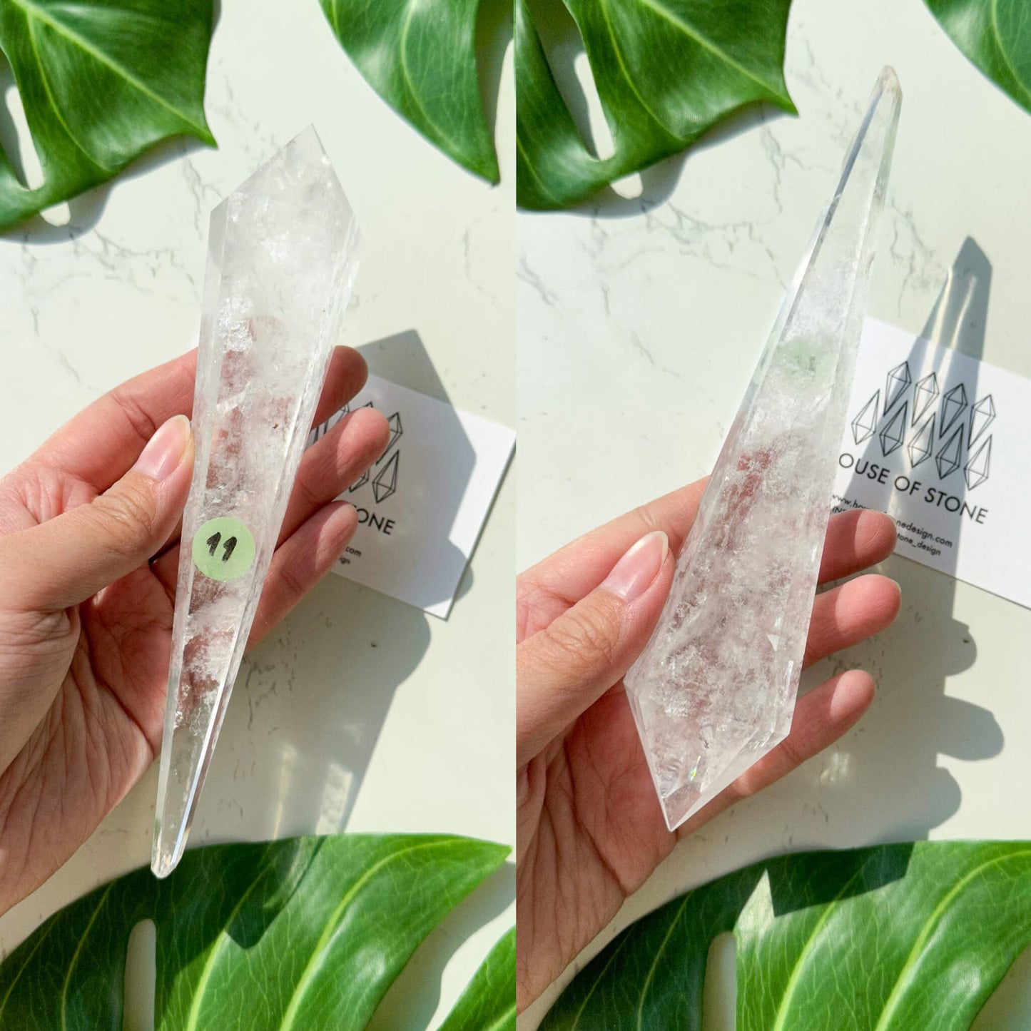 Natural Clear Quartz Point Wand/Clear Quartz Rainbow Crystal Wand/Clear Quartz Handle/Crystal Stem/Crown Chakra Healing/Meditation Tool/AAA