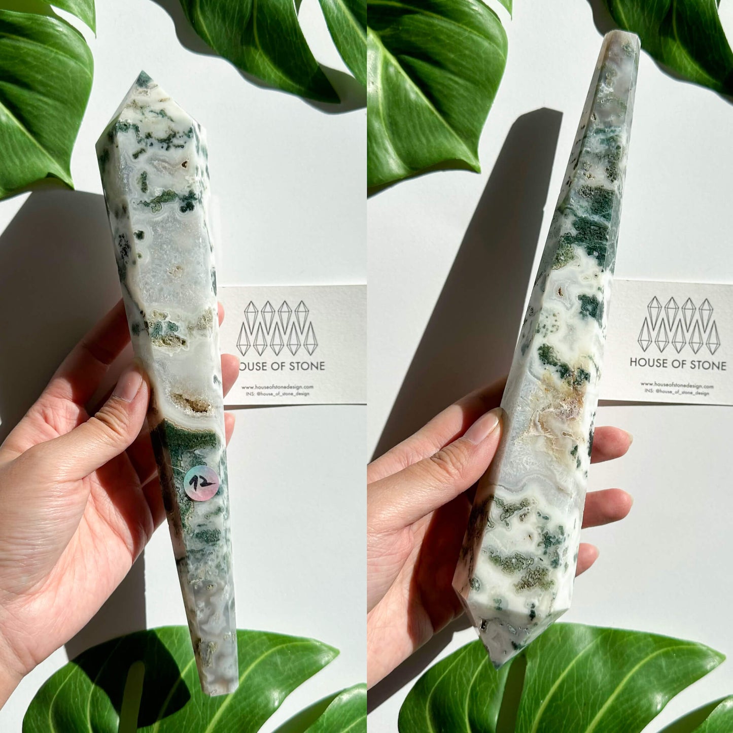 Natural Moss Agate Wand/Druzy Moss Agate Crystal Point Wand/Moss Agate Crystal Handle/Moss Agate Stem/Wedding Bouquet Handle/Heart Chakra Healing/AAA