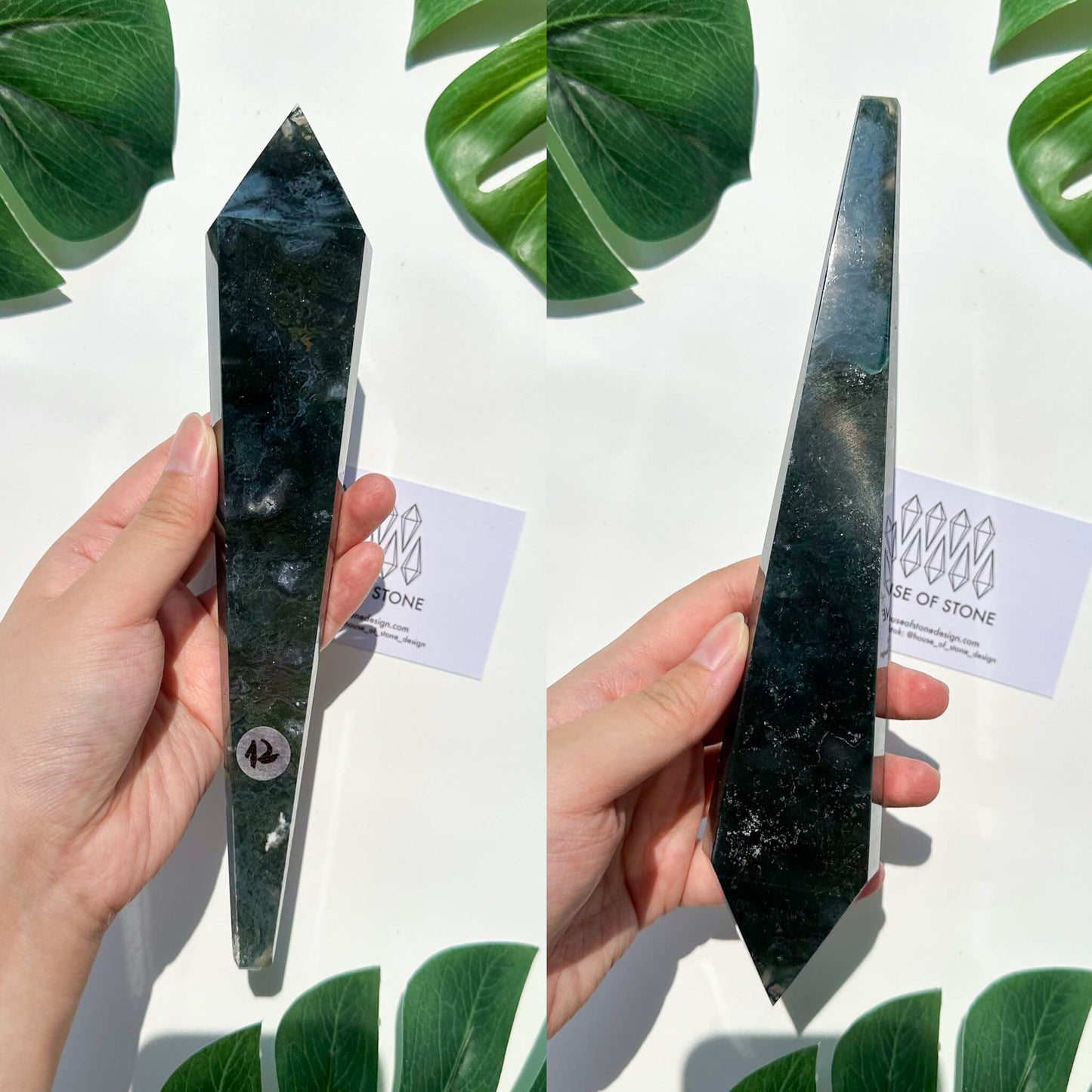 Natural Moss Agate Wand/Druzy Moss Agate Crystal Point Wand/Moss Agate Crystal Handle/Moss Agate Stem/Wedding Bouquet Handle/Heart Chakra Healing/AAA