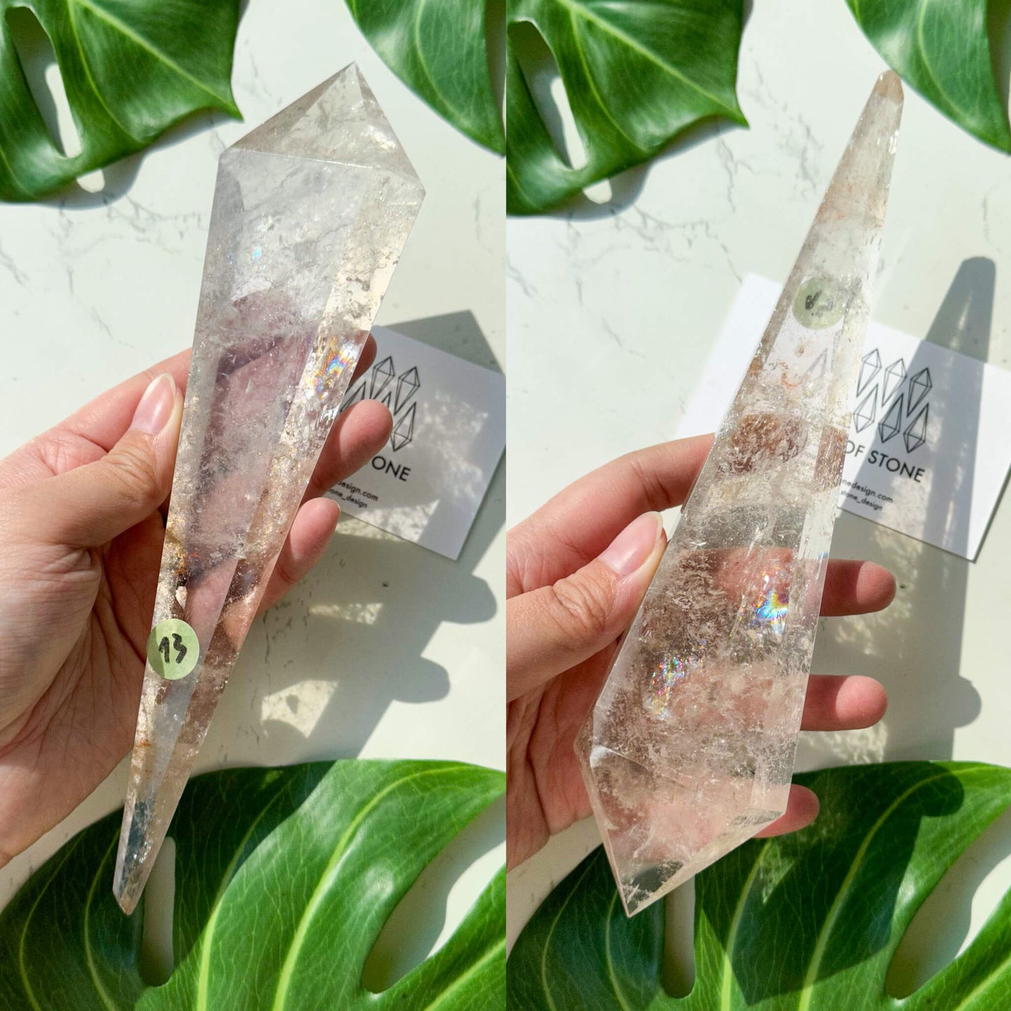 Natural Clear Quartz Point Wand/Clear Quartz Rainbow Crystal Wand/Clear Quartz Handle/Crystal Stem/Crown Chakra Healing/Meditation Tool/AAA