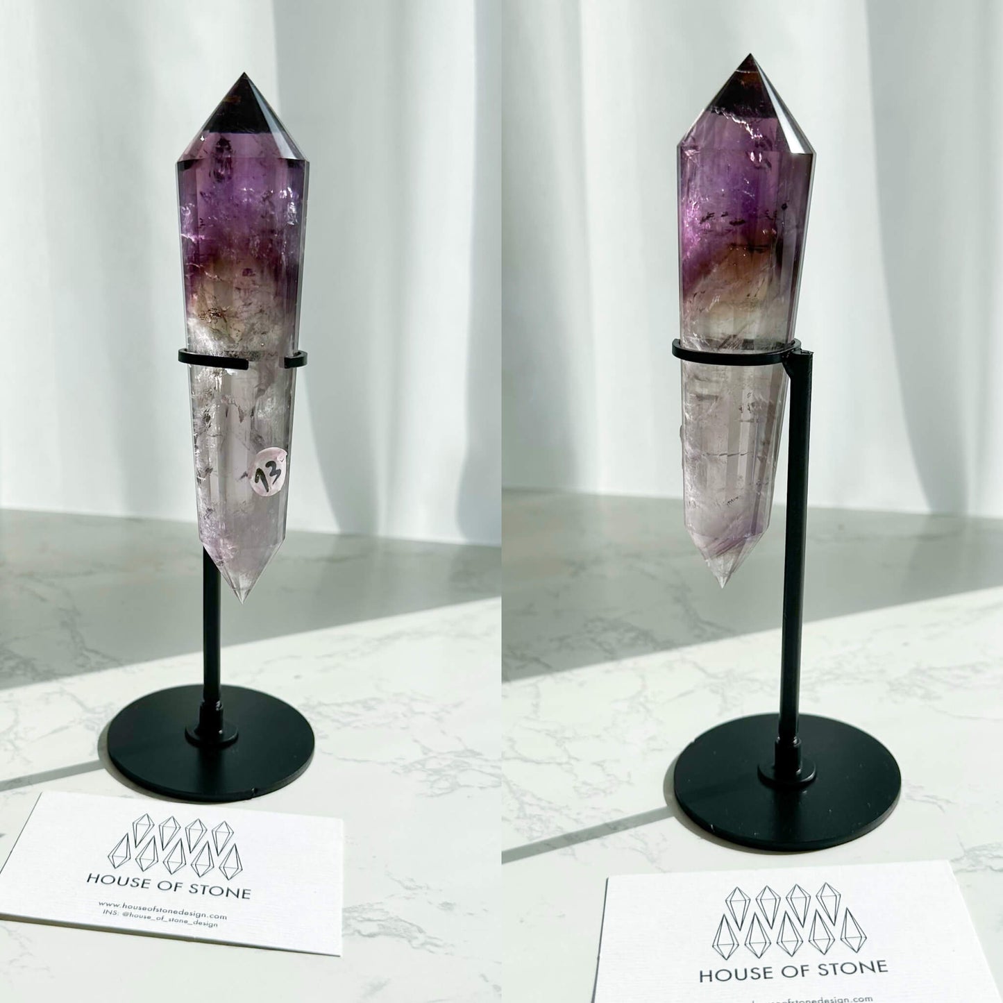 Natural Amethyst Vogel Crystal Double Point Wand/High Quality Amethyst Crystal Point Wand/Hand Carved Amethyst 24-sided Points Wand