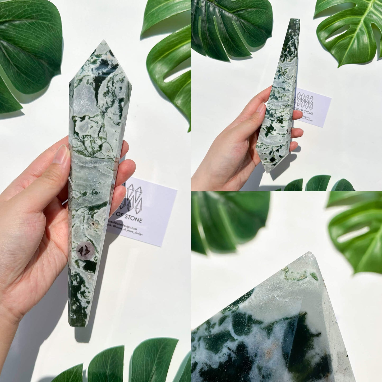 Natural Moss Agate Wand/Druzy Moss Agate Crystal Point Wand/Moss Agate Crystal Handle/Moss Agate Stem/Wedding Bouquet Handle/Heart Chakra Healing/AAA