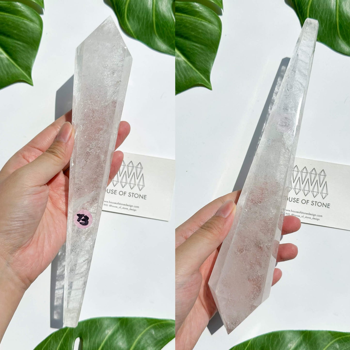 Natural Clear Quartz Point Wand/Clear Quartz Rainbow Crystal Wand/Clear Quartz Handle/Crystal Stem/Crown Chakra Healing/Meditation Tool/AAA