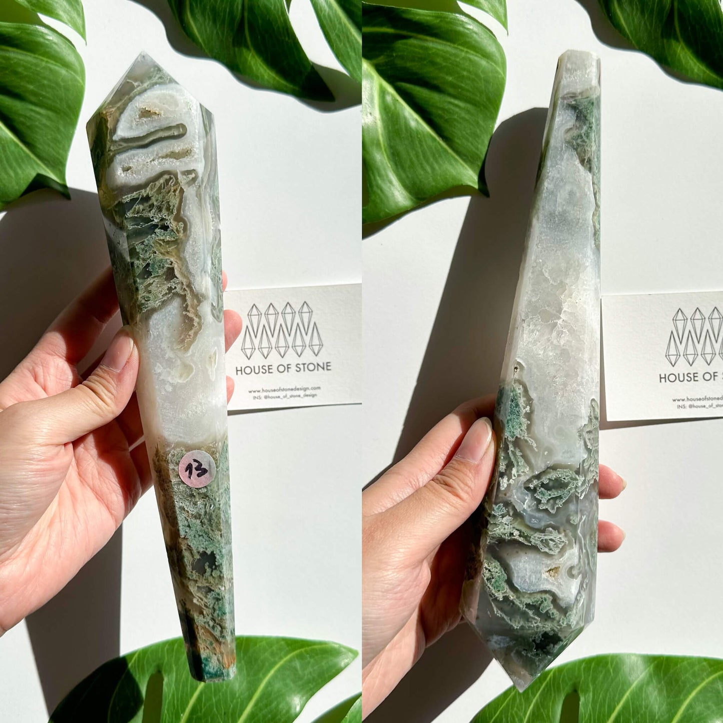 Natural Moss Agate Wand/Druzy Moss Agate Crystal Point Wand/Moss Agate Crystal Handle/Moss Agate Stem/Wedding Bouquet Handle/Heart Chakra Healing/AAA