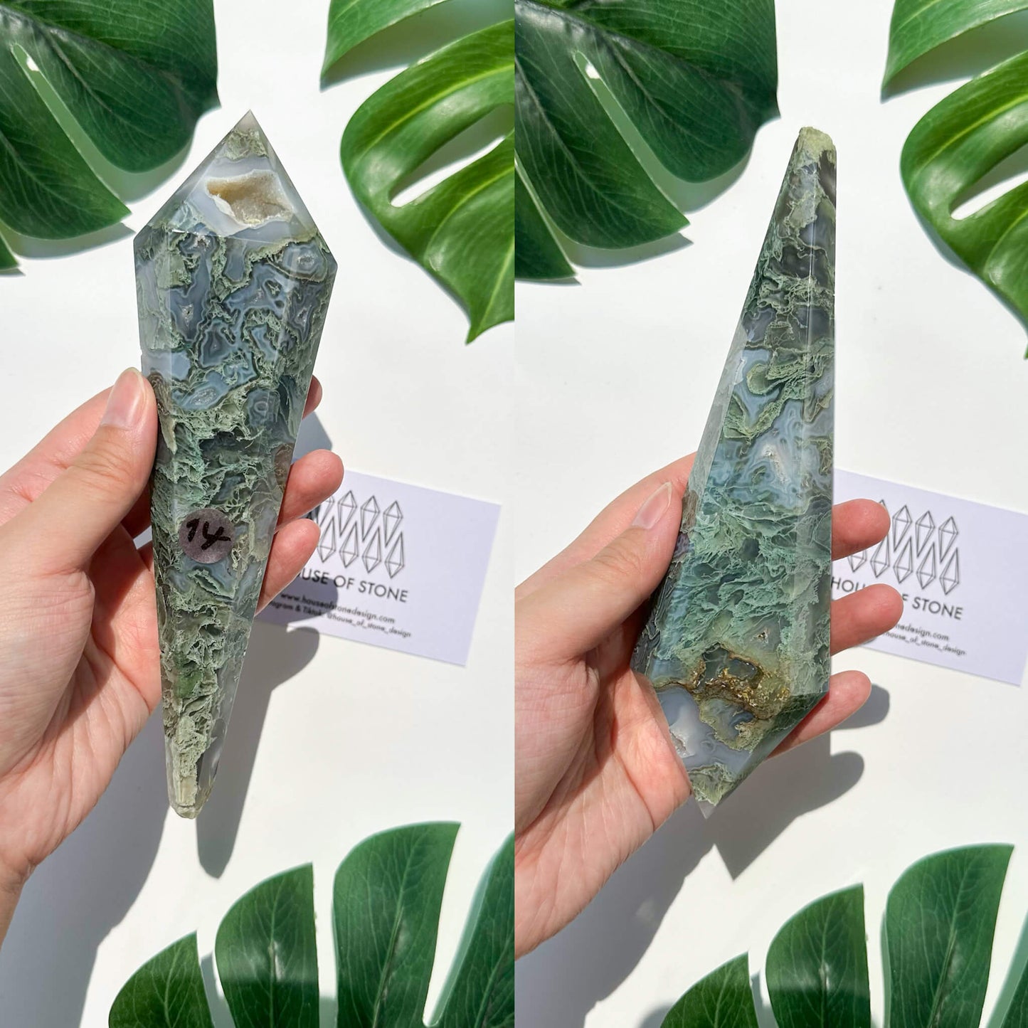 Natural Moss Agate Wand/Druzy Moss Agate Crystal Point Wand/Moss Agate Crystal Handle/Moss Agate Stem/Wedding Bouquet Handle/Heart Chakra Healing/AAA