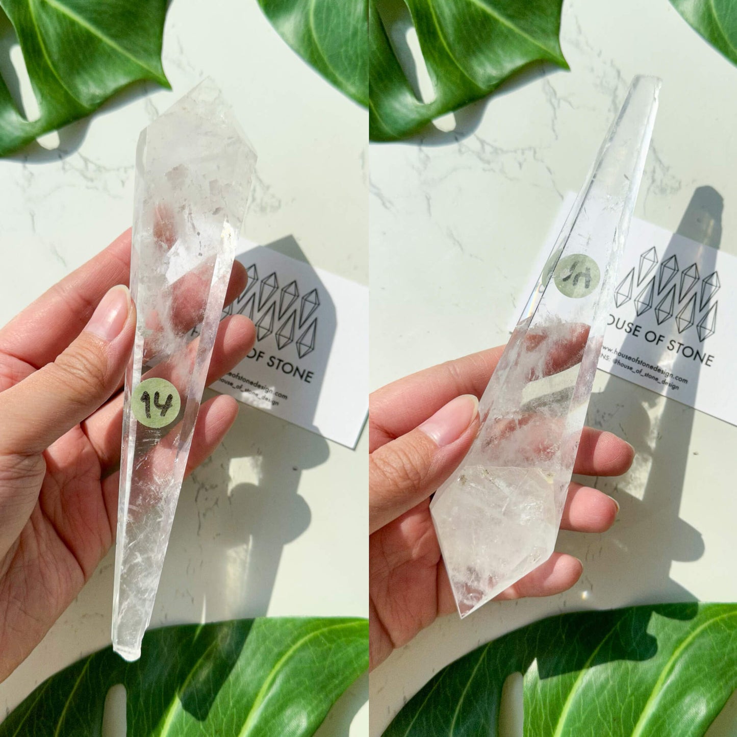 Natural Clear Quartz Point Wand/Clear Quartz Rainbow Crystal Wand/Clear Quartz Handle/Crystal Stem/Crown Chakra Healing/Meditation Tool/AAA