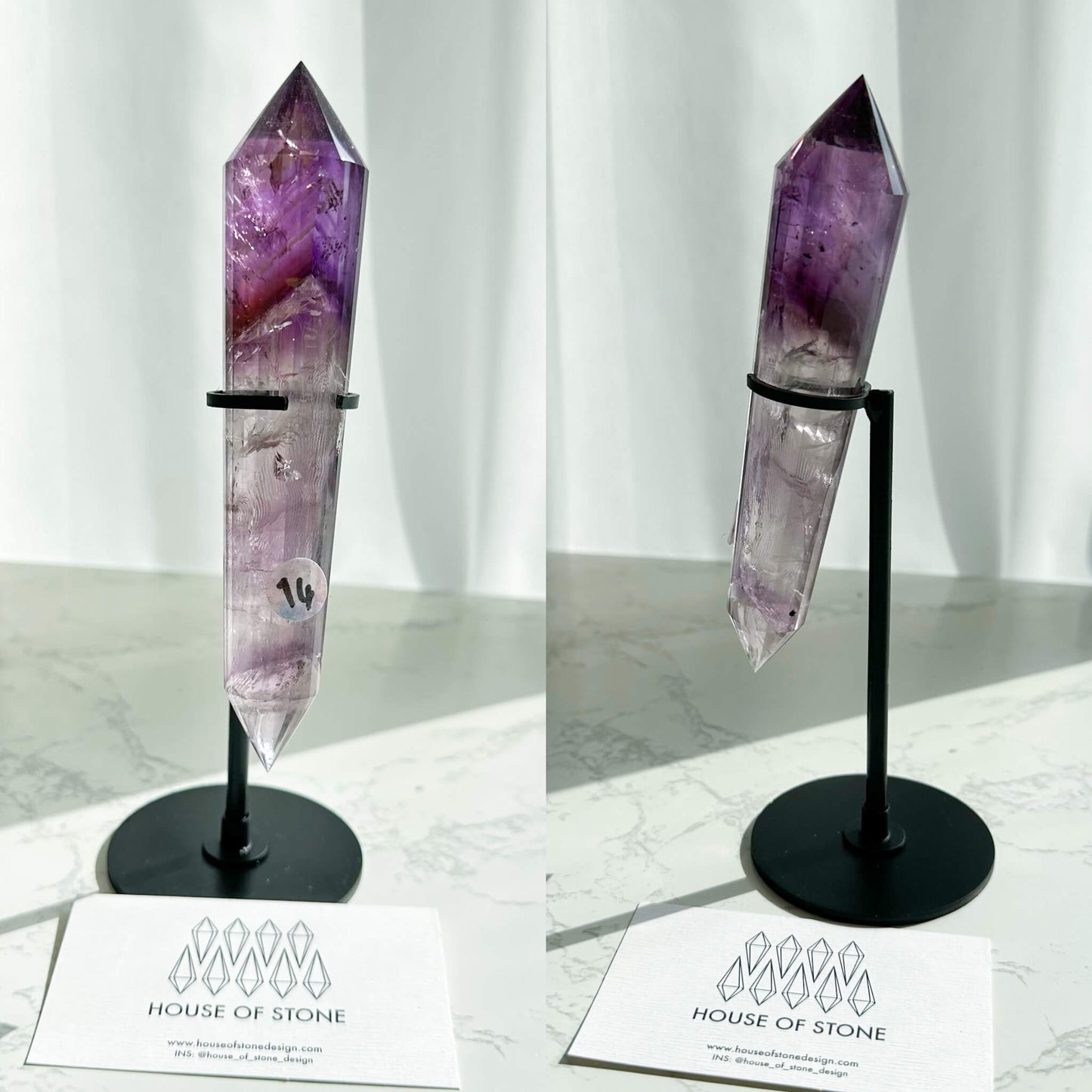 Natural Amethyst Vogel Crystal Double Point Wand/High Quality Amethyst Crystal Point Wand/Hand Carved Amethyst 24-sided Points Wand