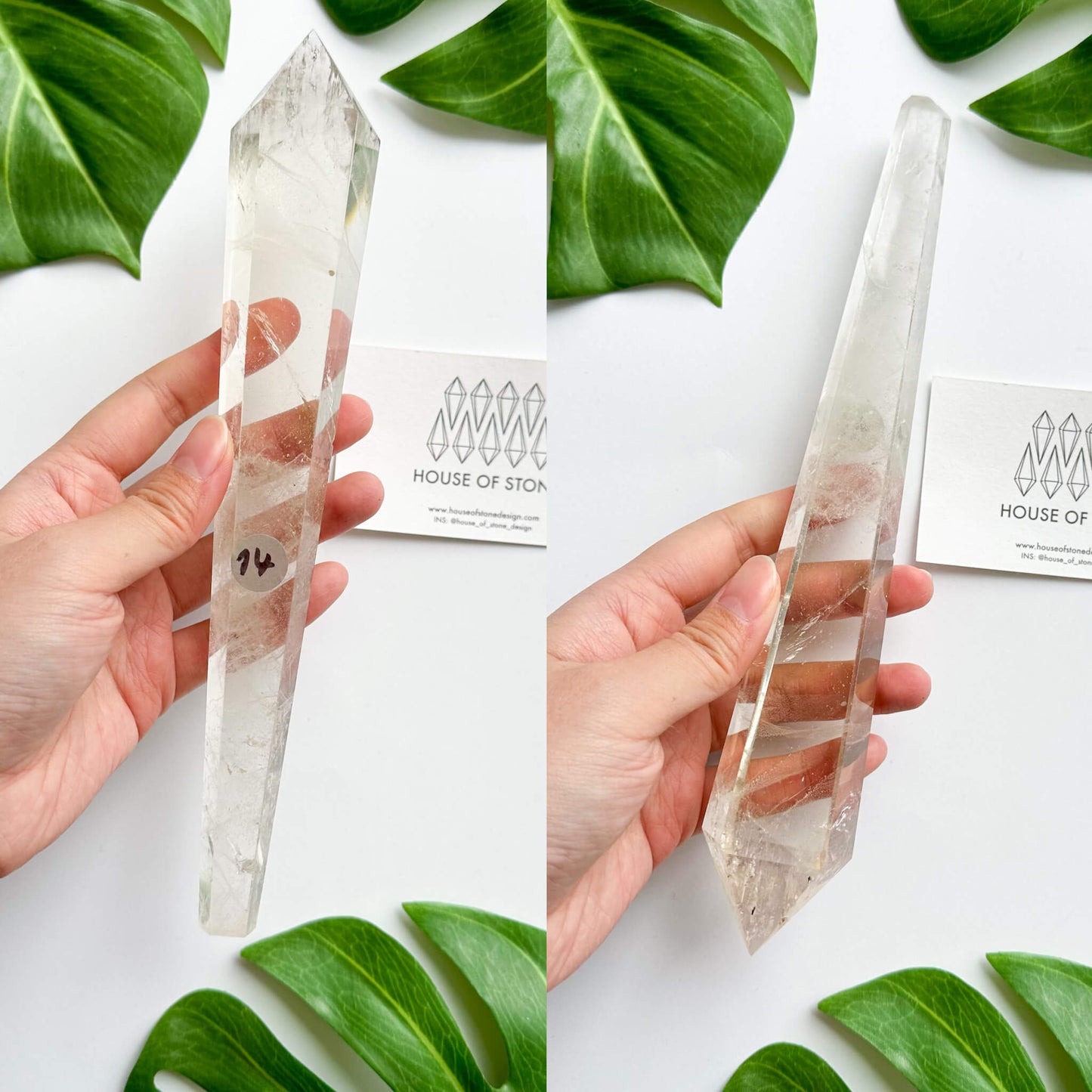 Natural Clear Quartz Point Wand/Clear Quartz Rainbow Crystal Wand/Clear Quartz Handle/Crystal Stem/Crown Chakra Healing/Meditation Tool/AAA