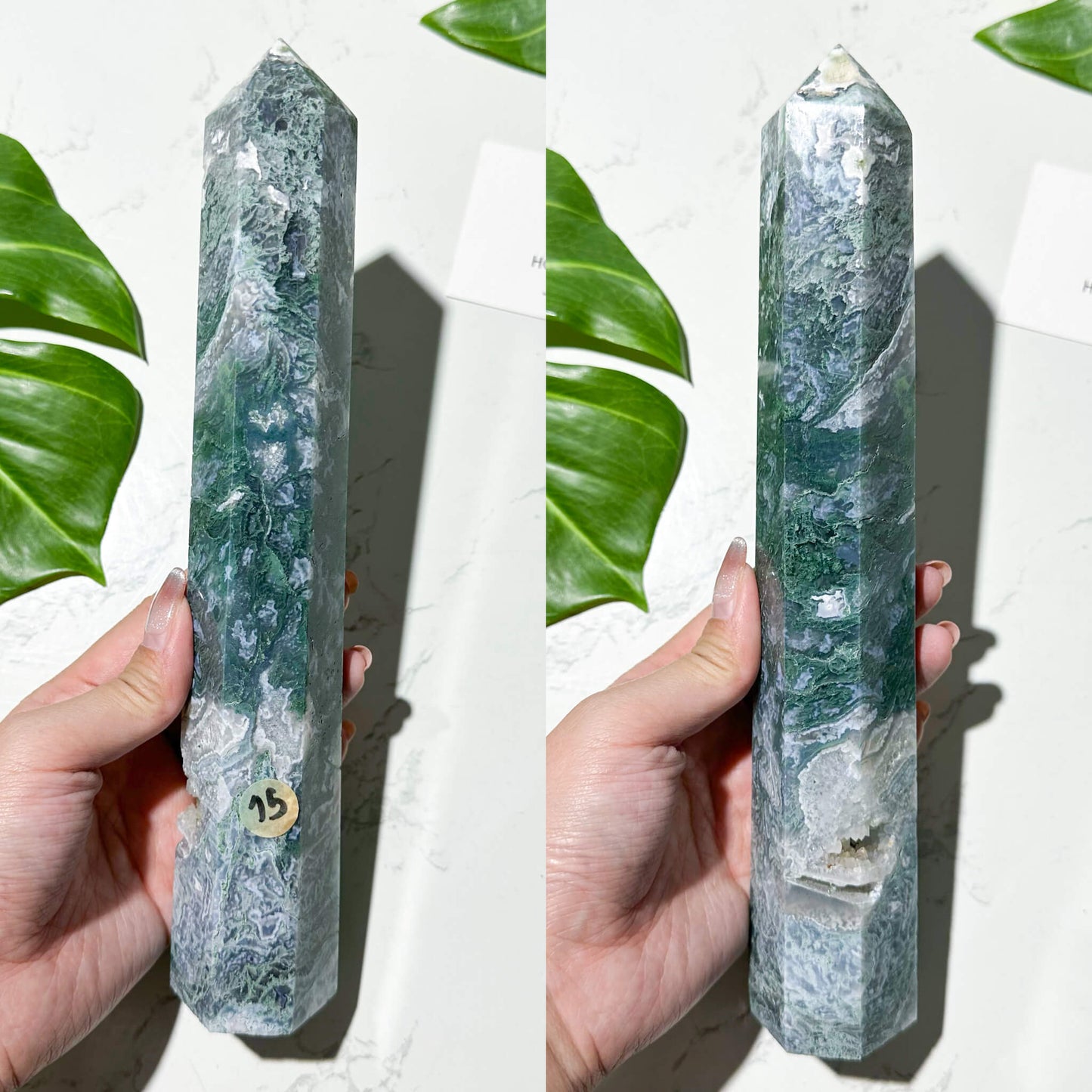 Natural Large Druzy Moss Agate Point Obelisk/Rare Moss Agate Geode Tower/Druzy Quartz Moss Agate Tower/Heart Chakra Healing/AAA