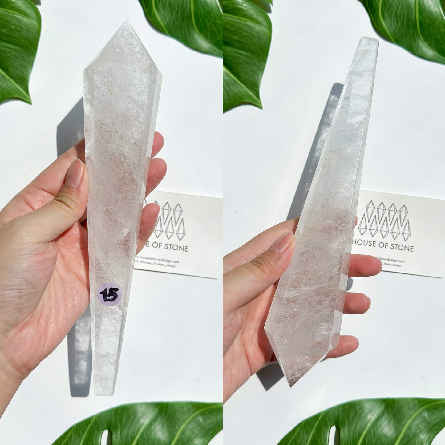 Natural Clear Quartz Point Wand/Clear Quartz Rainbow Crystal Wand/Clear Quartz Handle/Crystal Stem/Crown Chakra Healing/Meditation Tool/AAA