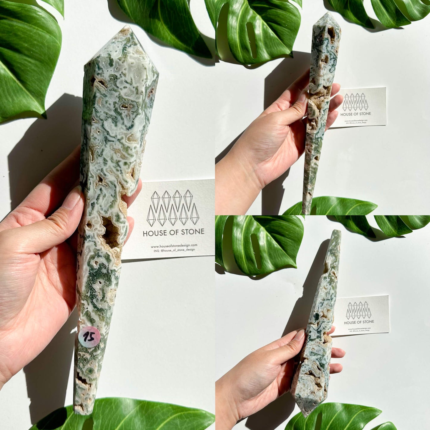 Natural Moss Agate Wand/Druzy Moss Agate Crystal Point Wand/Moss Agate Crystal Handle/Moss Agate Stem/Wedding Bouquet Handle/Heart Chakra Healing/AAA