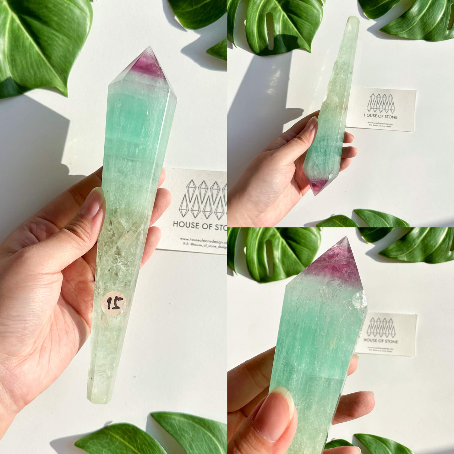 Large Rainbow Fluorite Wand/Natural Rainbow Green Fluorite Wand/Fluorite Point Wand/Crystal Wand/Fluorite Handle/Fluorite Stem/Heart Chakra Healing/AAA