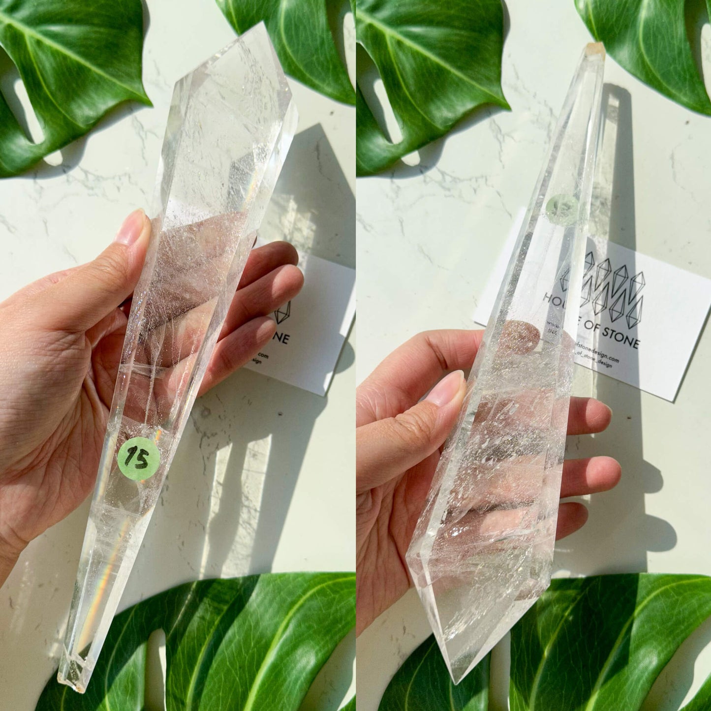 Natural Clear Quartz Point Wand/Clear Quartz Rainbow Crystal Wand/Clear Quartz Handle/Crystal Stem/Crown Chakra Healing/Meditation Tool/AAA