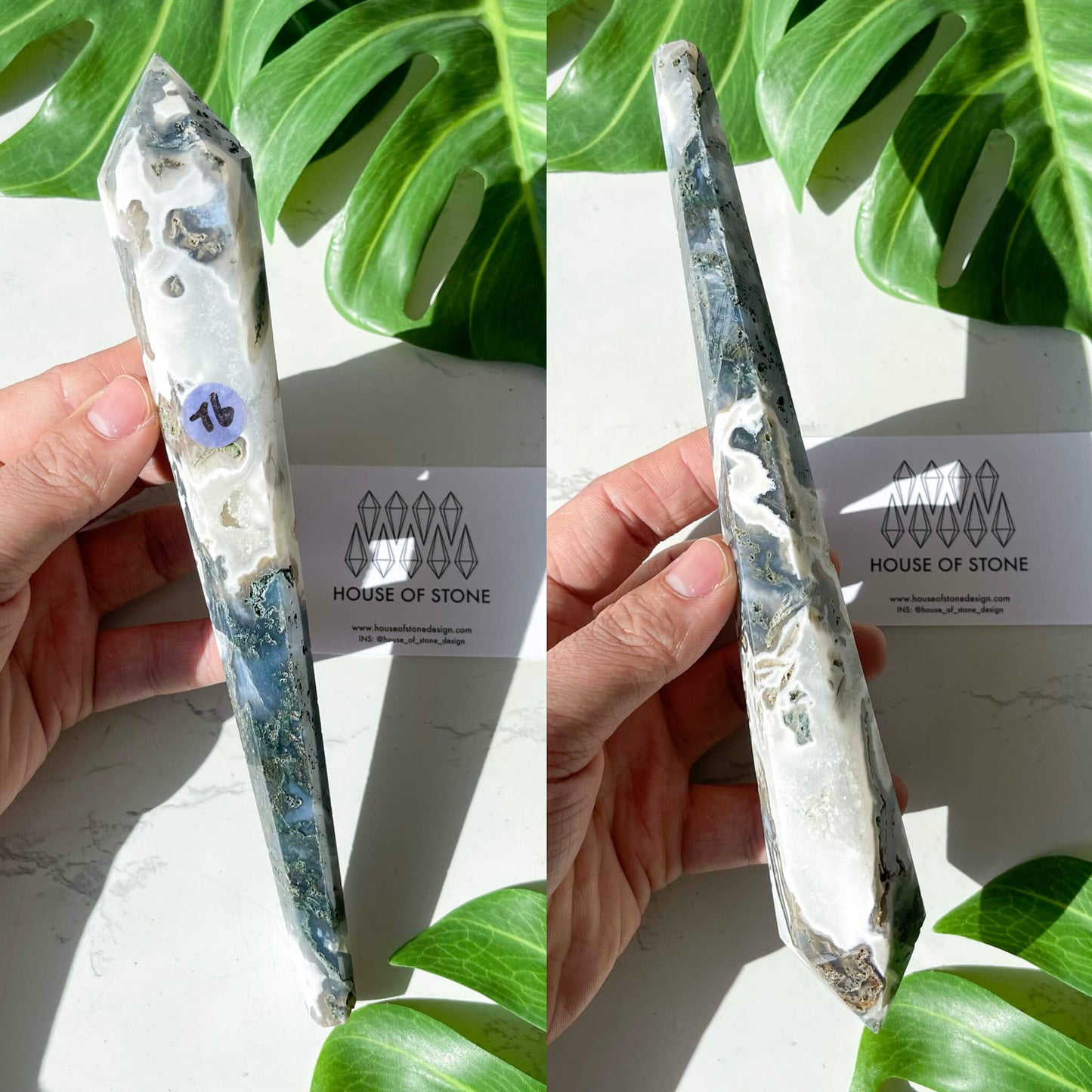 Natural Moss Agate Wand/Druzy Moss Agate Crystal Point Wand/Moss Agate Crystal Handle/Moss Agate Stem/Wedding Bouquet Handle/Heart Chakra Healing/AAA