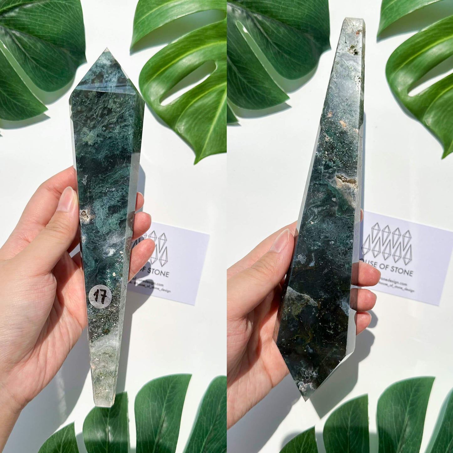 Natural Moss Agate Wand/Druzy Moss Agate Crystal Point Wand/Moss Agate Crystal Handle/Moss Agate Stem/Wedding Bouquet Handle/Heart Chakra Healing/AAA