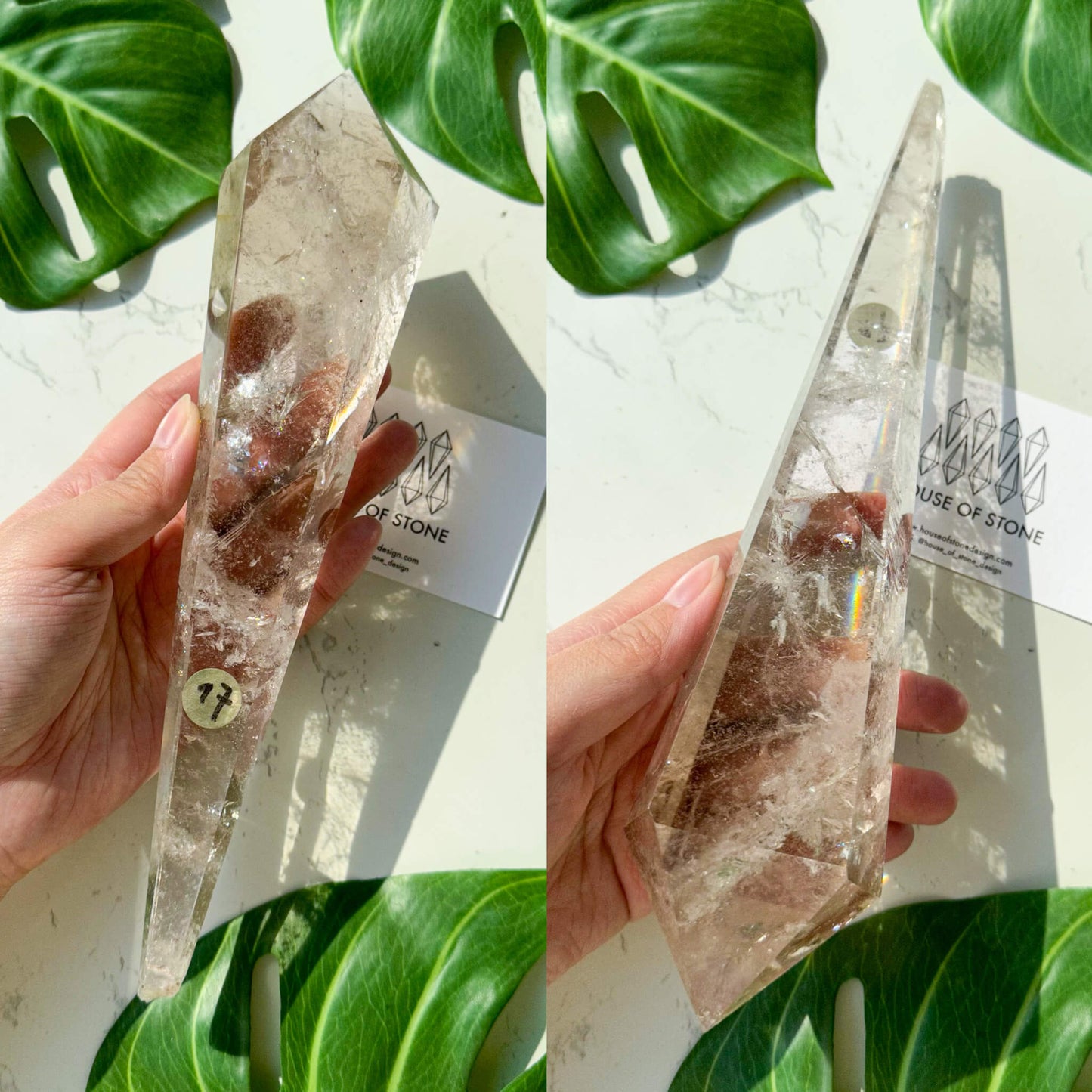 Natural Clear Quartz Point Wand/Clear Quartz Rainbow Crystal Wand/Clear Quartz Handle/Crystal Stem/Crown Chakra Healing/Meditation Tool/AAA