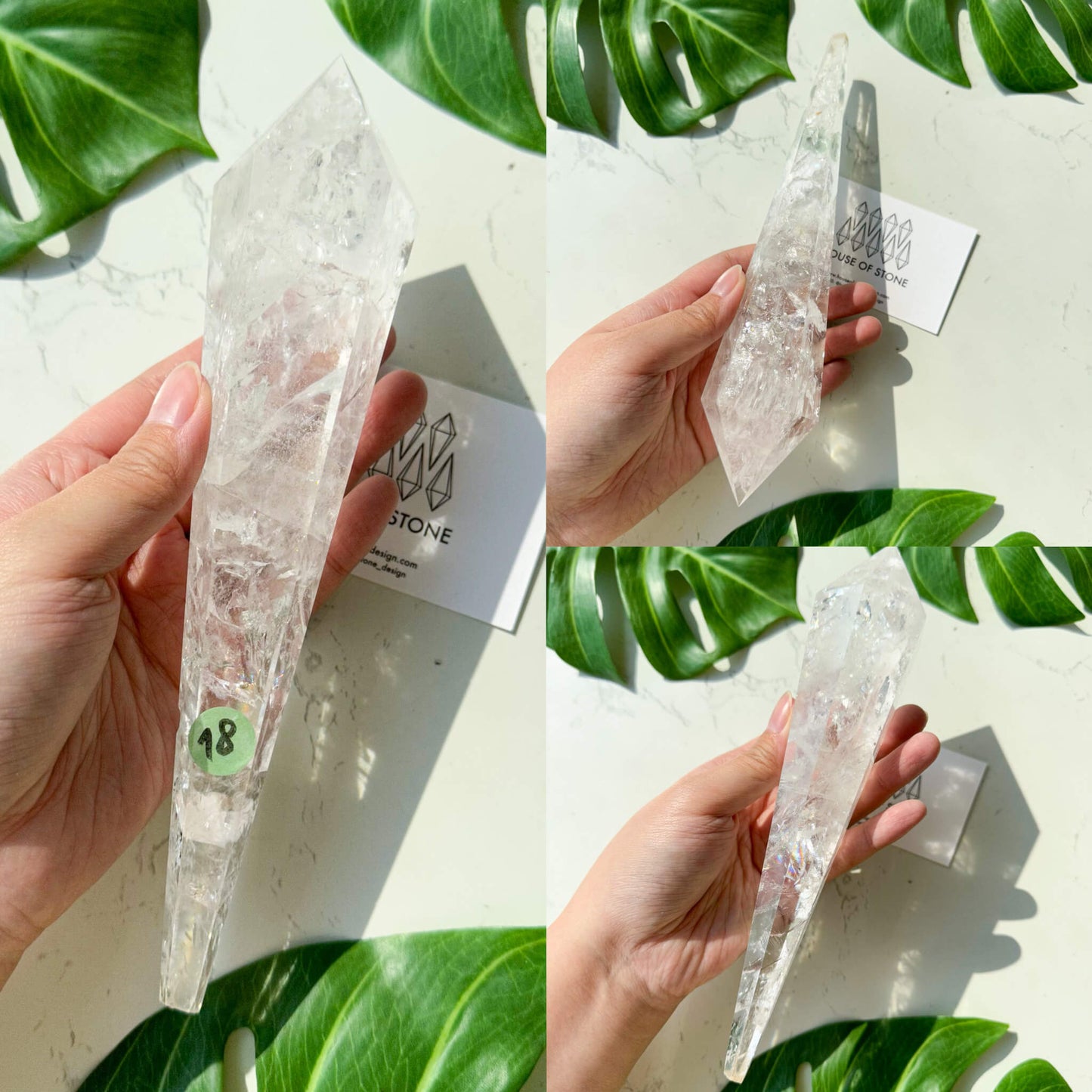 Natural Clear Quartz Point Wand/Clear Quartz Rainbow Crystal Wand/Clear Quartz Handle/Crystal Stem/Crown Chakra Healing/Meditation Tool/AAA