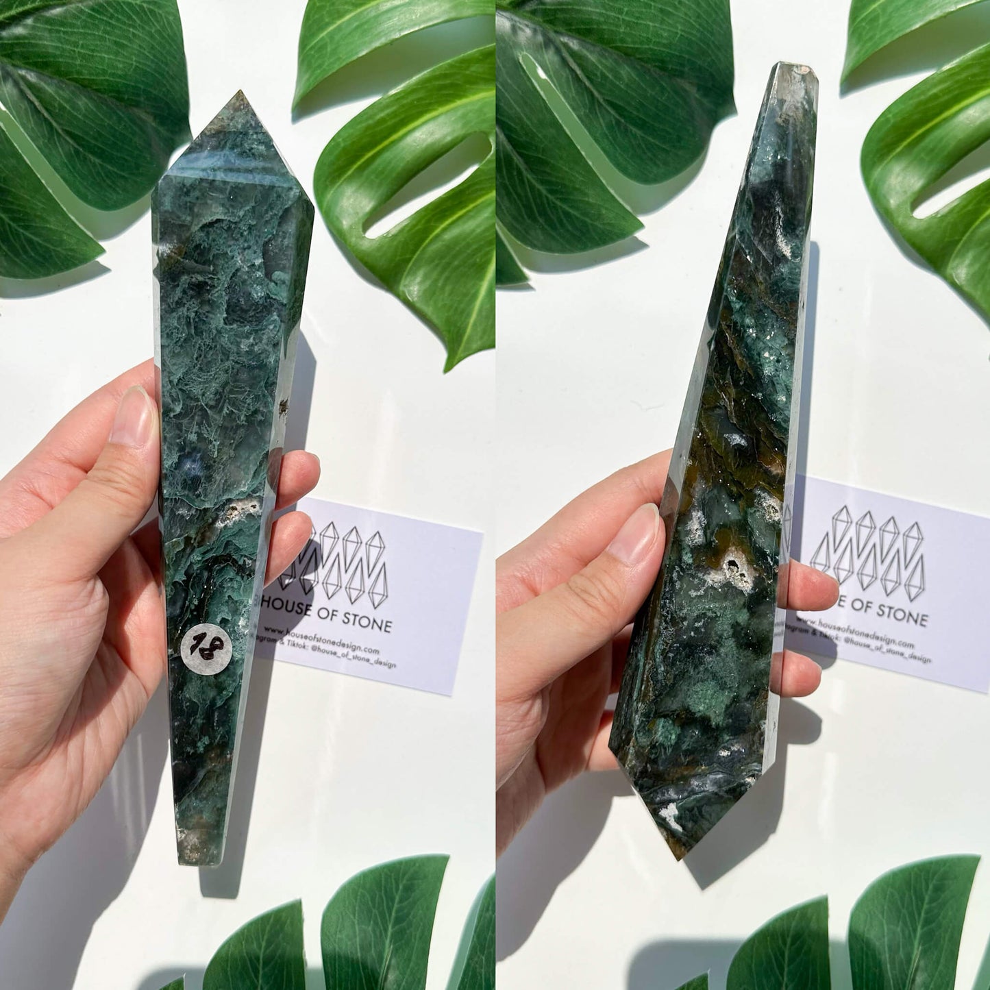 Natural Moss Agate Wand/Druzy Moss Agate Crystal Point Wand/Moss Agate Crystal Handle/Moss Agate Stem/Wedding Bouquet Handle/Heart Chakra Healing/AAA