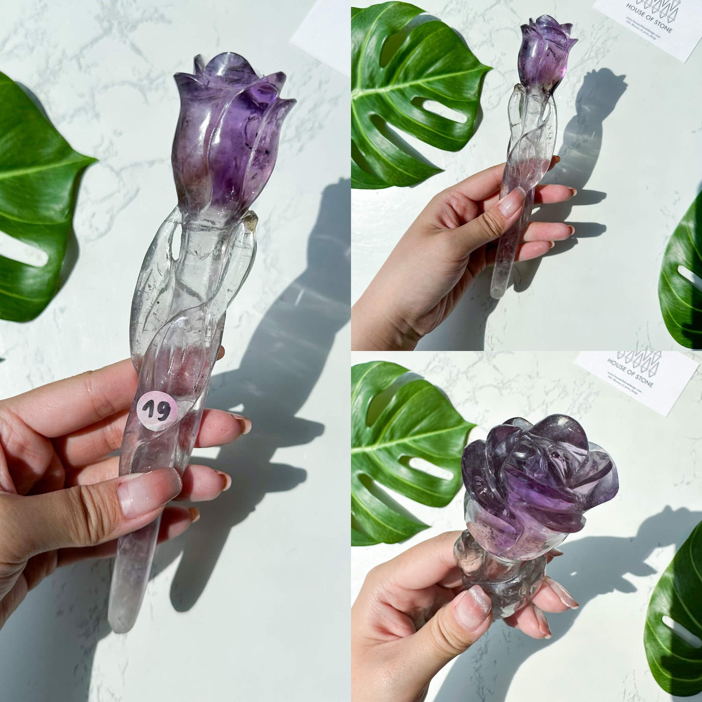 High Quality Amethyst Rose Wand/Amethyst Hand Carved Flower/Natural Amethyst Crystal Wand