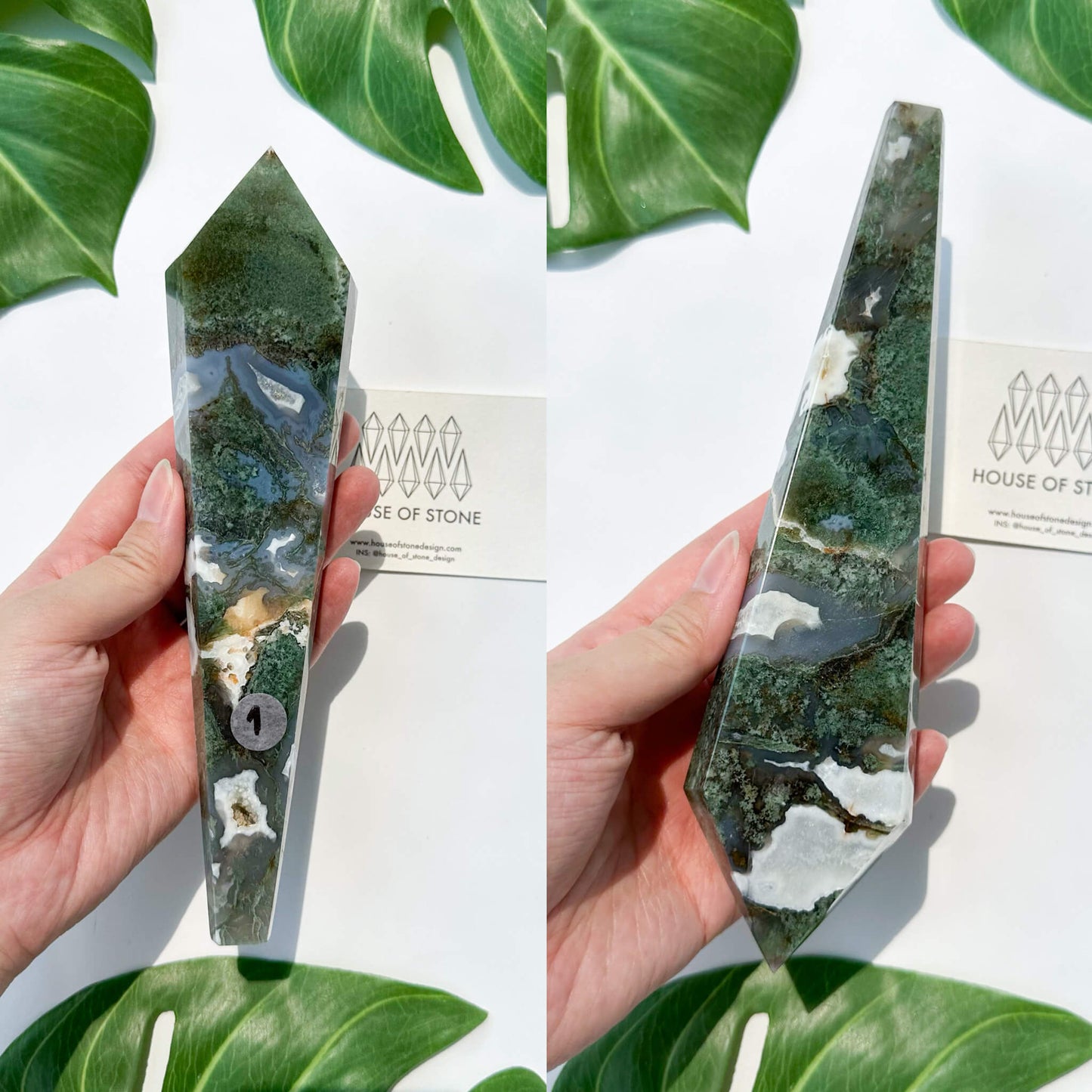 Natural Moss Agate Wand/Druzy Moss Agate Crystal Point Wand/Moss Agate Crystal Handle/Moss Agate Stem/Wedding Bouquet Handle/Heart Chakra Healing/AAA