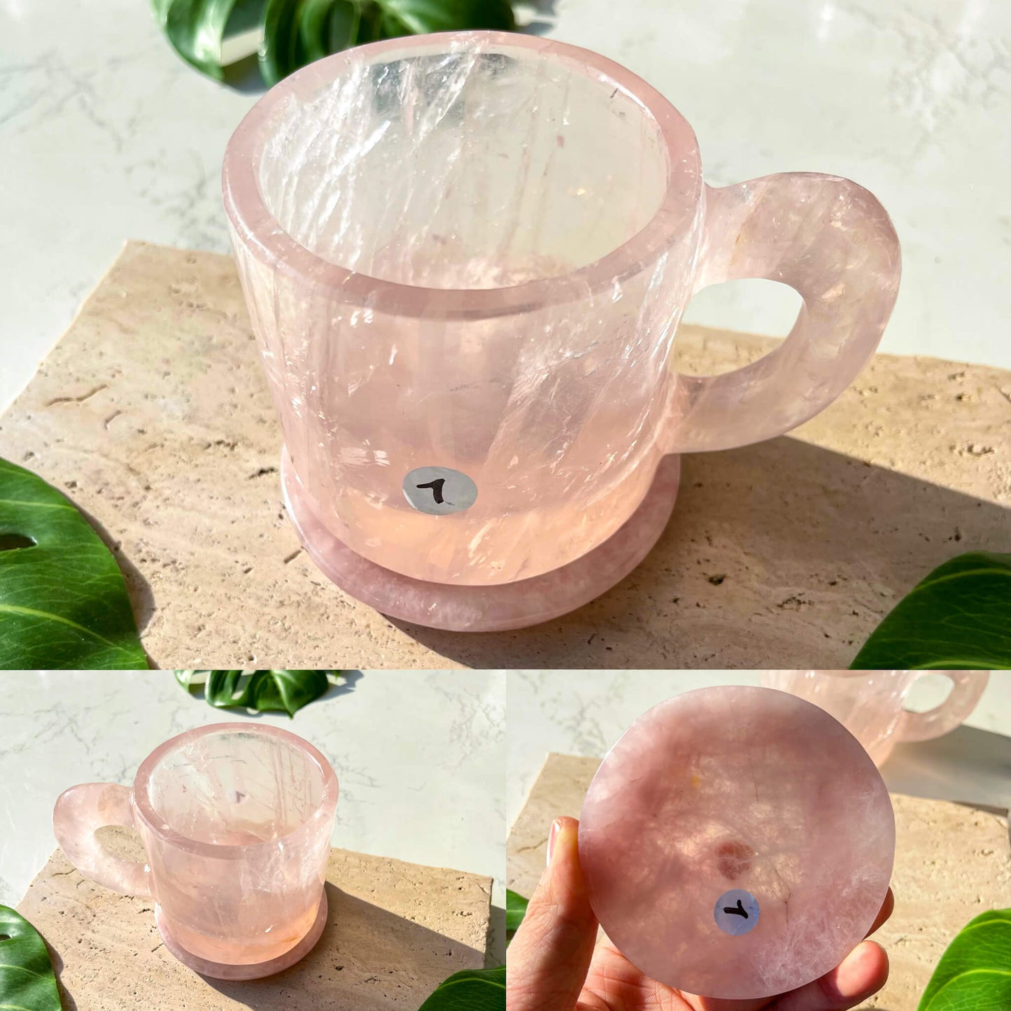 Natural Rose Quartz Cups With Coaster/Hand Carved Rose Quartz Mug/Crystal Cup/High Quality Quartz Tea Cup Set