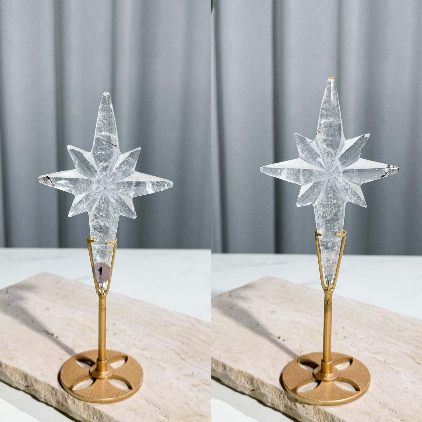 Natural Clear Quartz North Star with Stand/Large Golden Healer Crystal Celestical/Hand Carved Crystal Polar Star Carvings/Chakra Healing