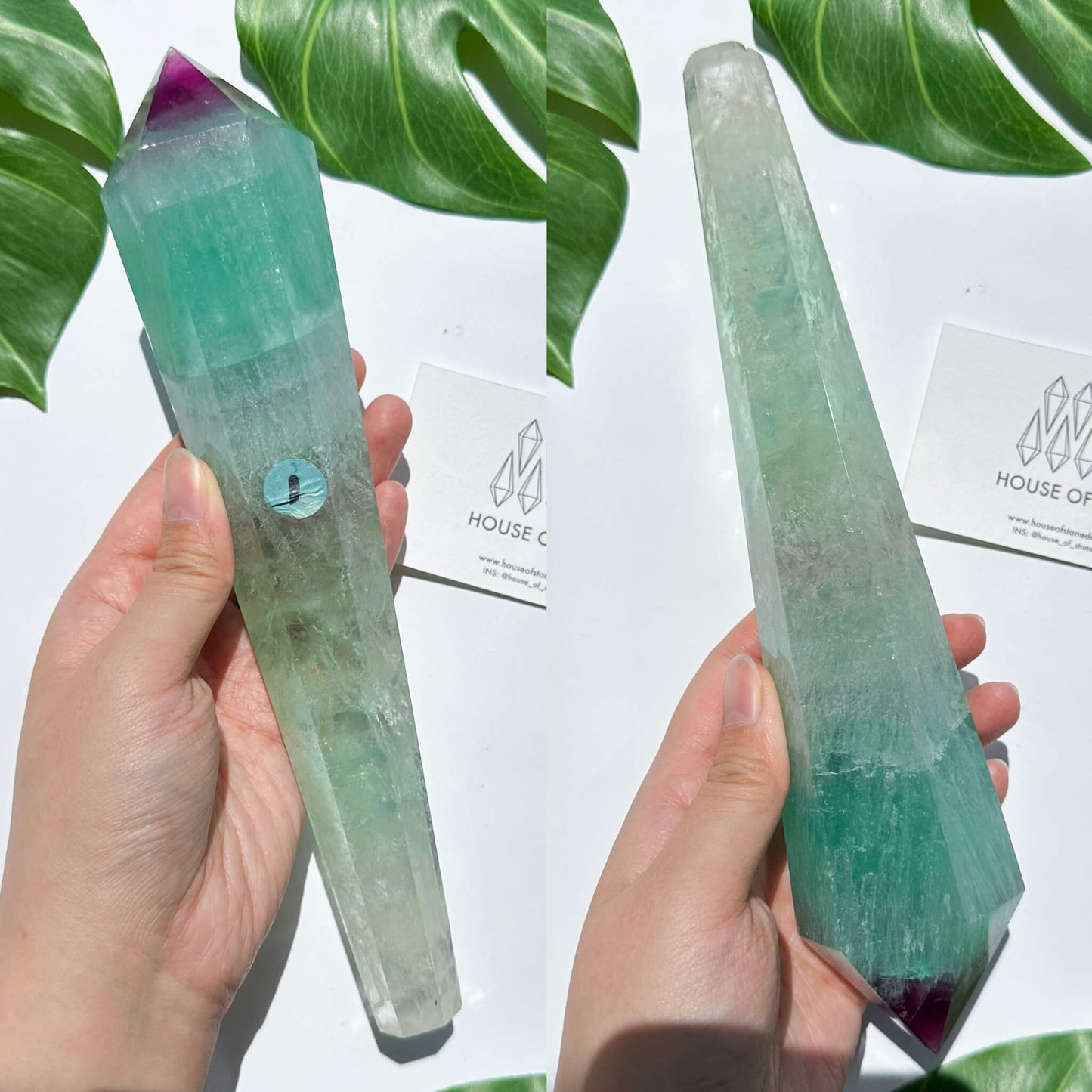 Large Rainbow Fluorite Wand/Natural Rainbow Green Fluorite Wand/Fluorite Point Wand/Crystal Wand/Fluorite Handle/Fluorite Stem/Heart Chakra Healing/AAA