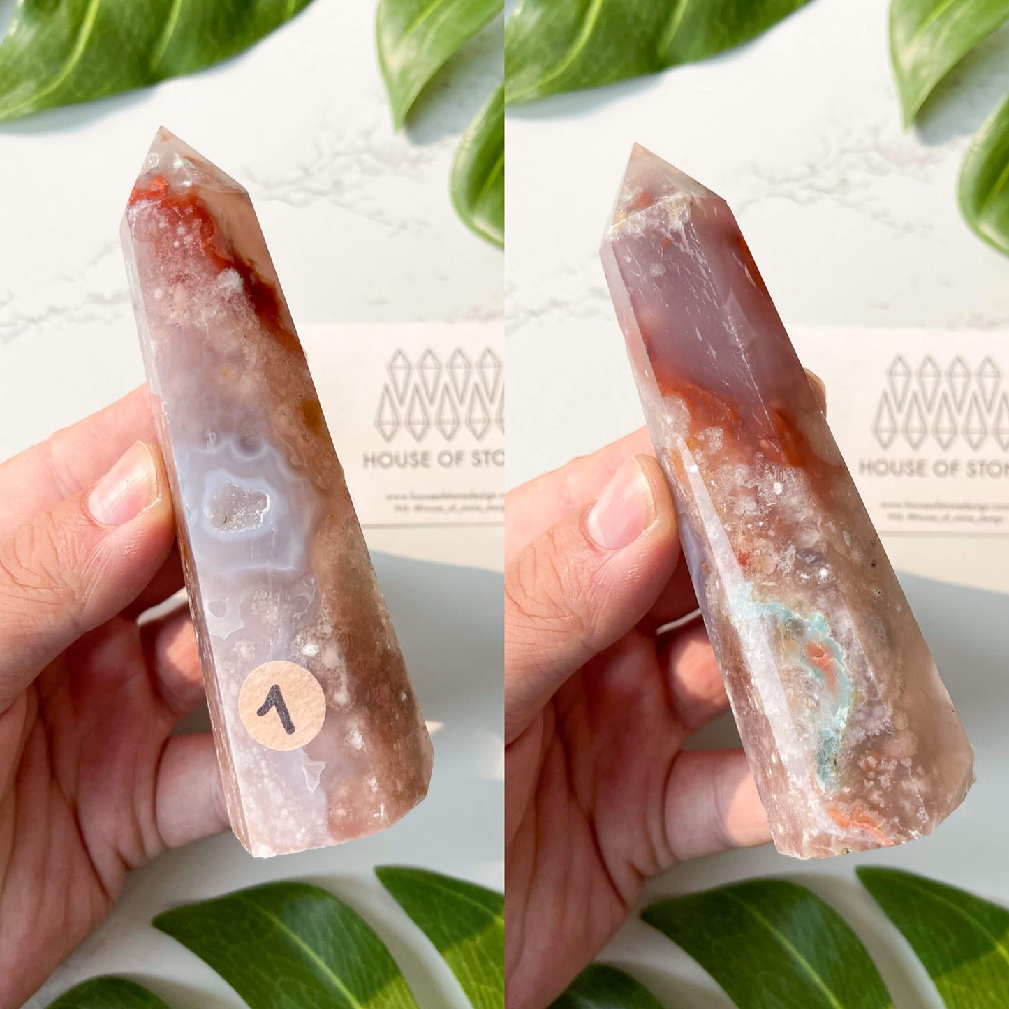 Natural Flower Agate Point Tower/Large Flower agate Quartz Obelisk/Druzy Pink Amethyst Flower Agate Tower/Heart Root Chakra Healing/AAA