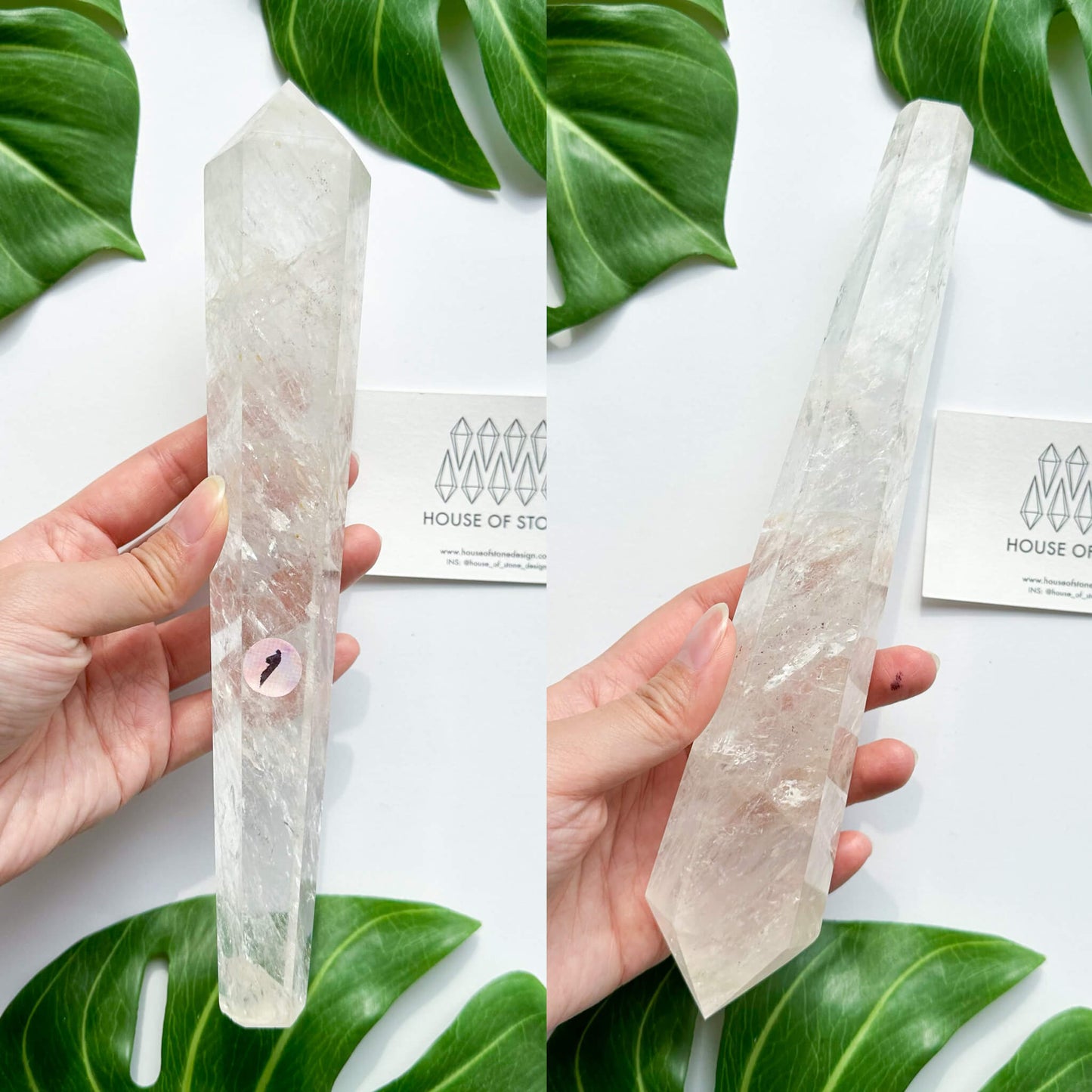 Natural Clear Quartz Point Wand/Clear Quartz Rainbow Crystal Wand/Clear Quartz Handle/Crystal Stem/Crown Chakra Healing/Meditation Tool/AAA