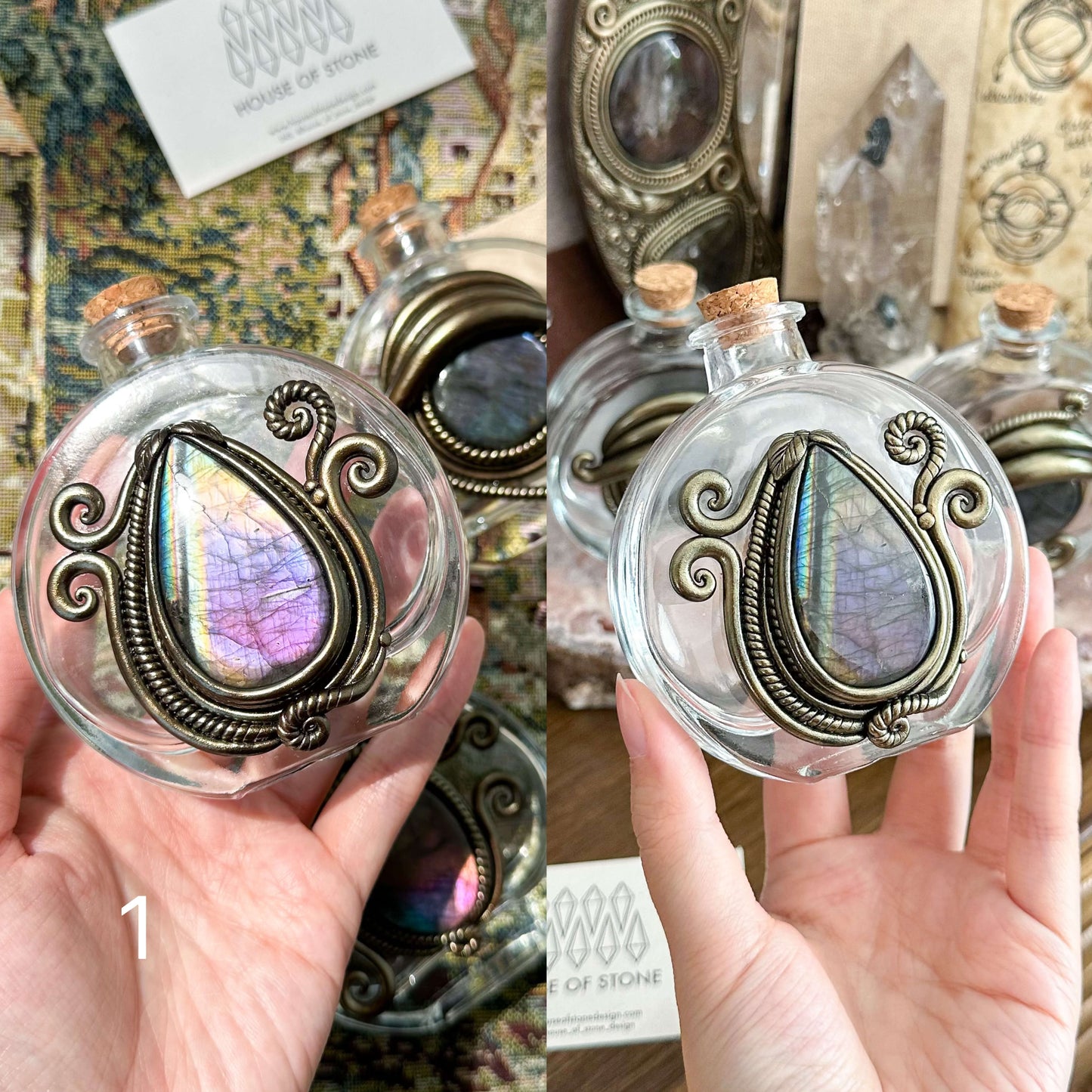 Handmade Natural Crystal Spell Jar/Apothecary Spell Jar/Magic Potion Bottle/Witch Apothecary Bottle/Large Wish bottle/Intention bottle