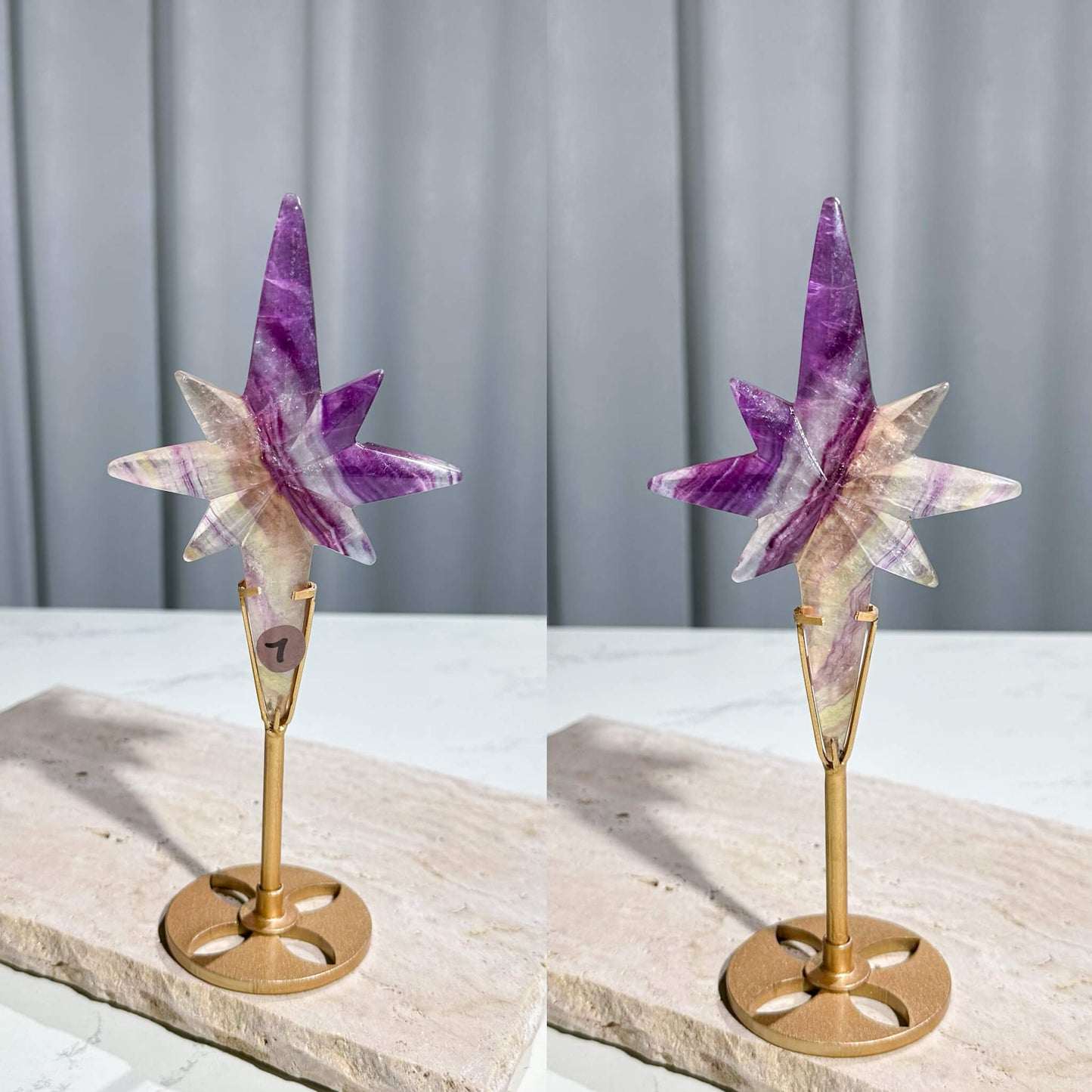 Natural Rainbow Fluorite North Star with Stand/Large Fluorite Crystal Celestical/Hand Carved Crystal Polar Star Carvings/Chakra Healing