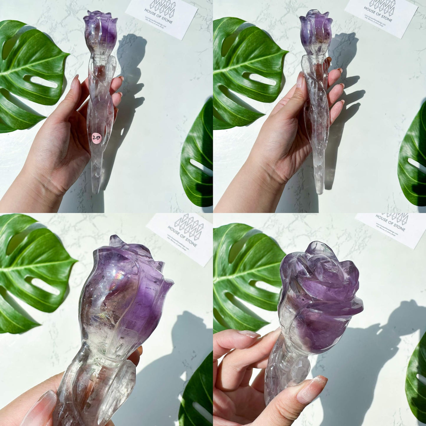 High Quality Amethyst Rose Wand/Amethyst Hand Carved Flower/Natural Amethyst Crystal Wand