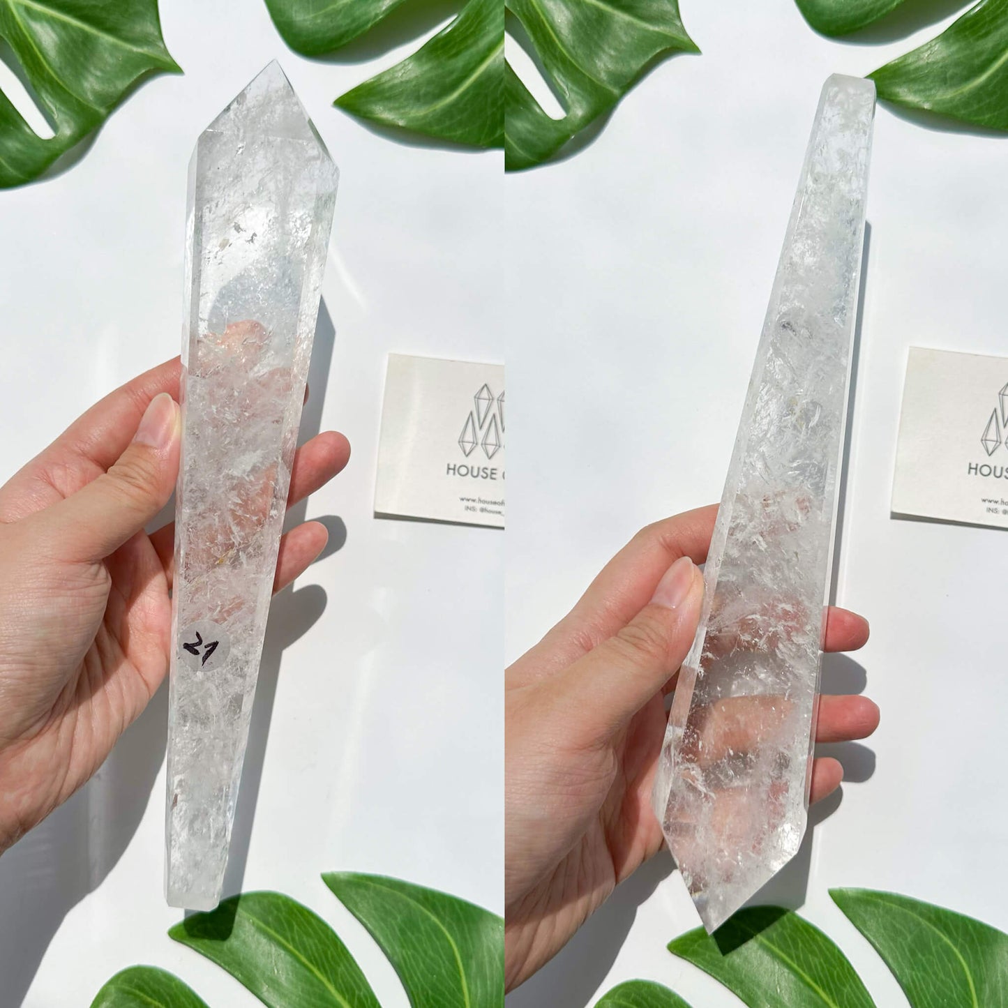 Natural Clear Quartz Point Wand/Clear Quartz Rainbow Crystal Wand/Clear Quartz Handle/Crystal Stem/Crown Chakra Healing/Meditation Tool/AAA