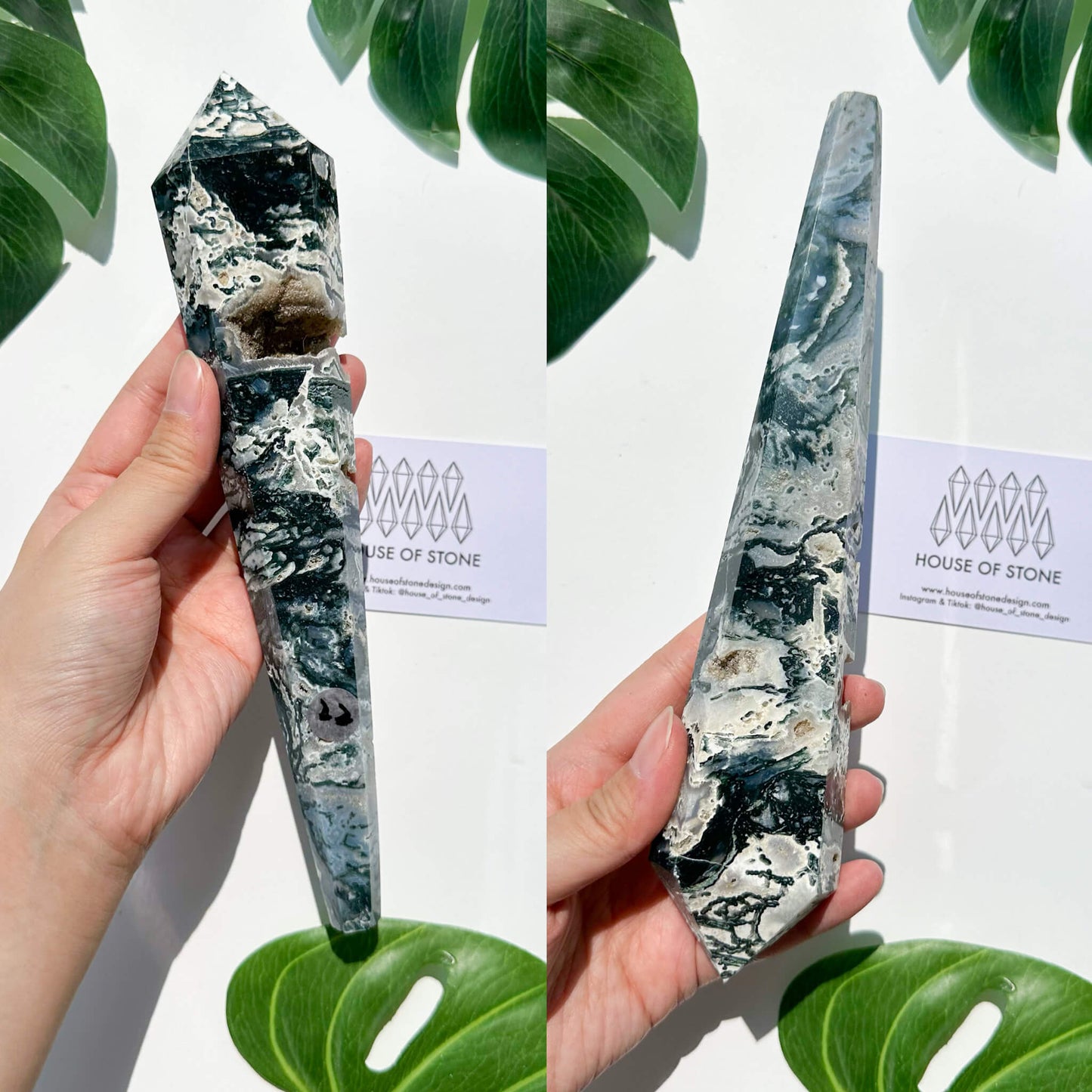 Natural Moss Agate Wand/Druzy Moss Agate Crystal Point Wand/Moss Agate Crystal Handle/Moss Agate Stem/Wedding Bouquet Handle/Heart Chakra Healing/AAA