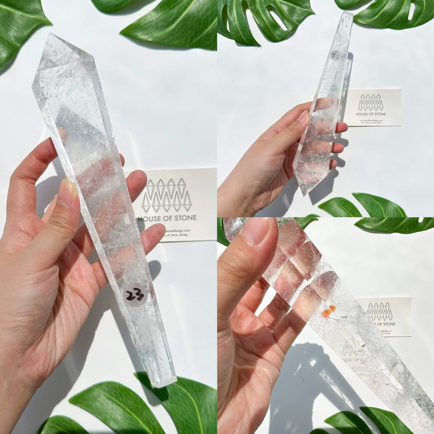 Natural Clear Quartz Point Wand/Clear Quartz Rainbow Crystal Wand/Clear Quartz Handle/Crystal Stem/Crown Chakra Healing/Meditation Tool/AAA