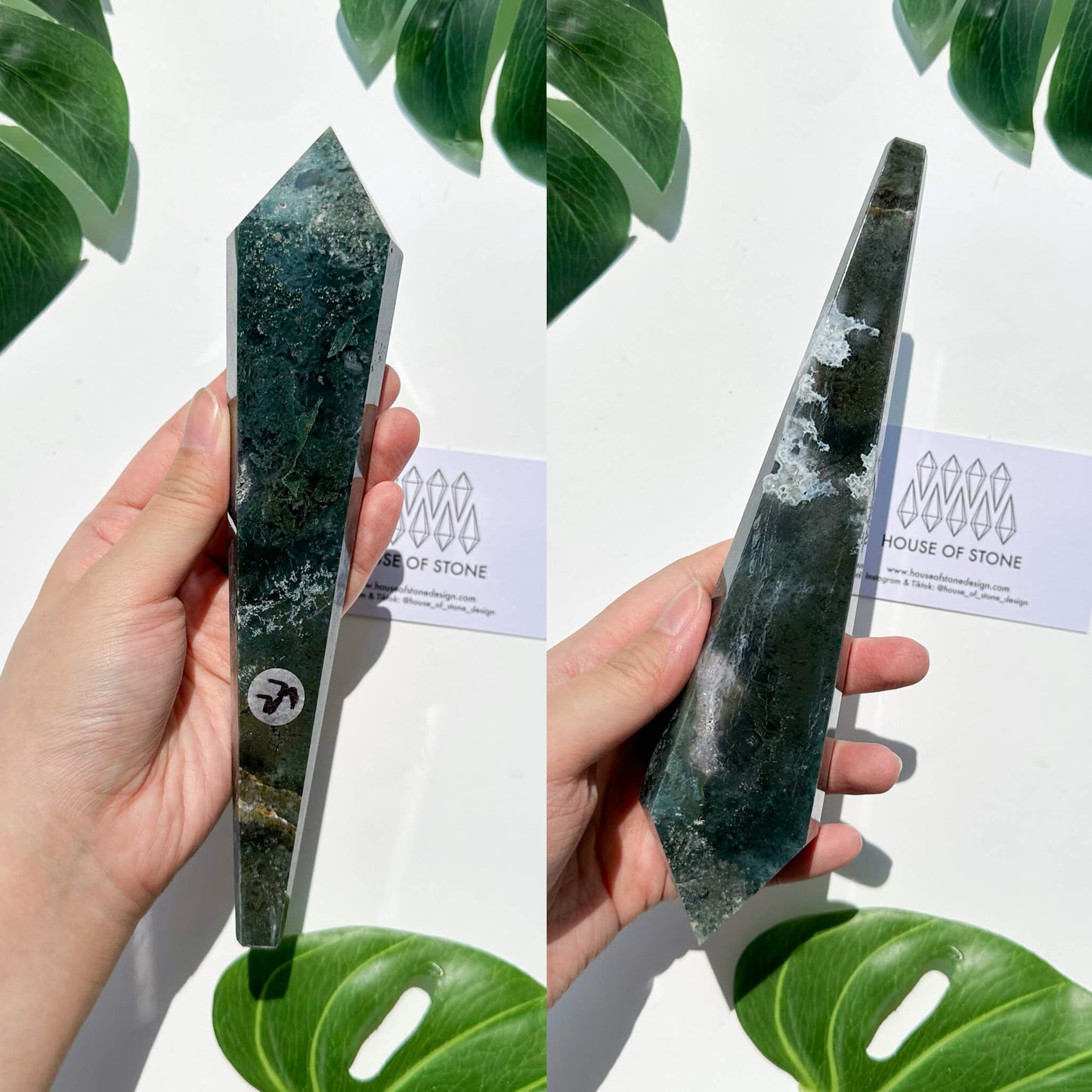 Natural Moss Agate Wand/Druzy Moss Agate Crystal Point Wand/Moss Agate Crystal Handle/Moss Agate Stem/Wedding Bouquet Handle/Heart Chakra Healing/AAA