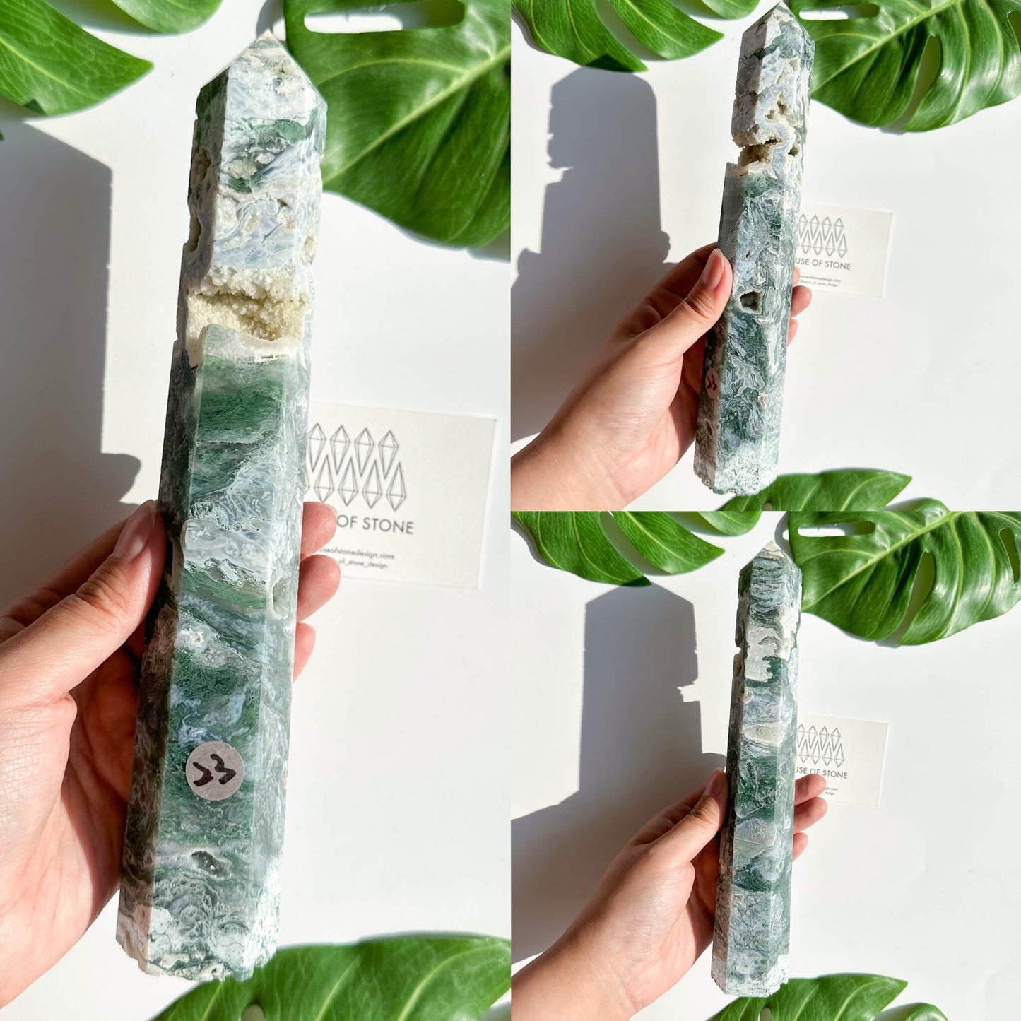 Natural Large Druzy Moss Agate Point Obelisk/Rare Moss Agate Geode Tower/Druzy Quartz Moss Agate Tower/Heart Chakra Healing/AAA