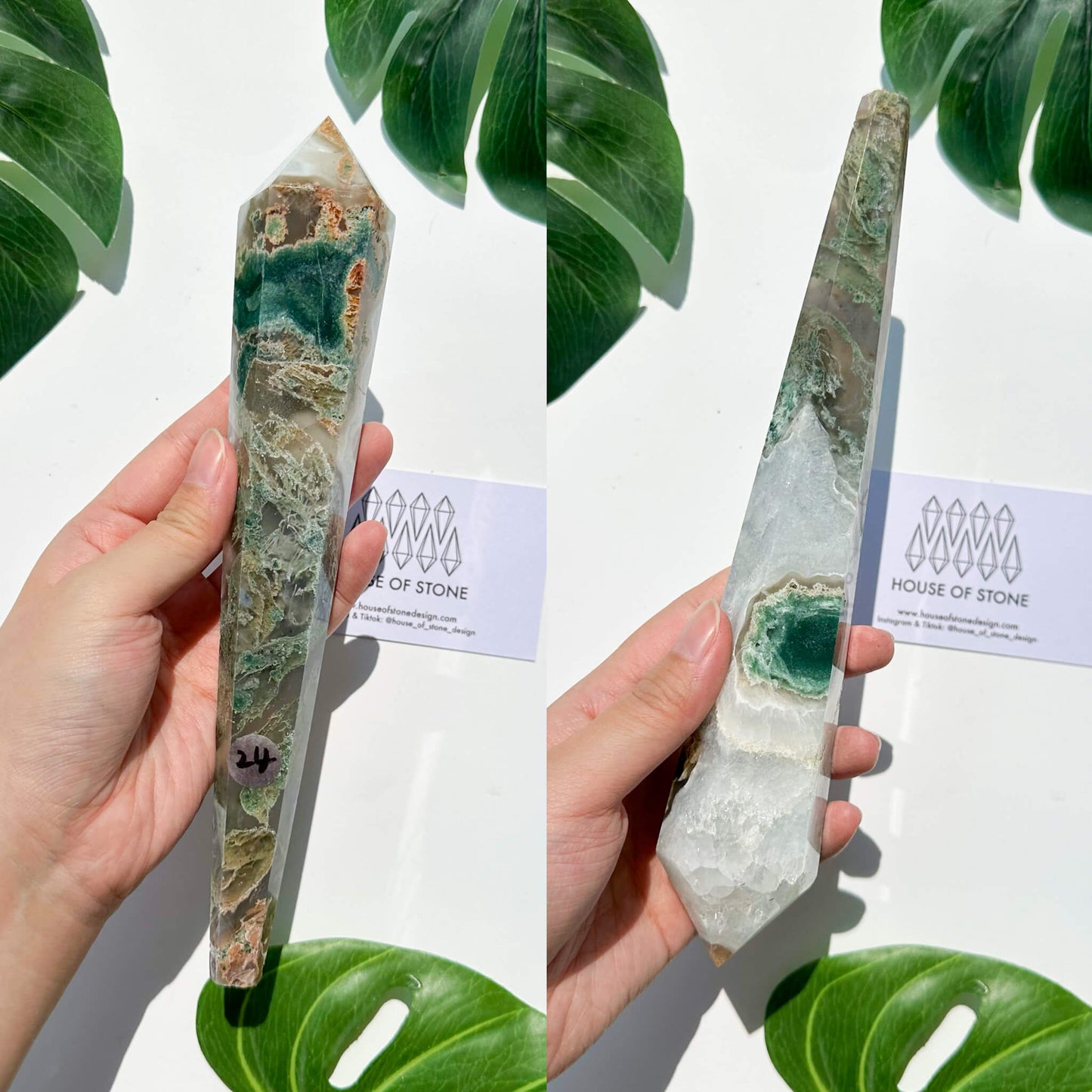 Natural Moss Agate Wand/Druzy Moss Agate Crystal Point Wand/Moss Agate Crystal Handle/Moss Agate Stem/Wedding Bouquet Handle/Heart Chakra Healing/AAA