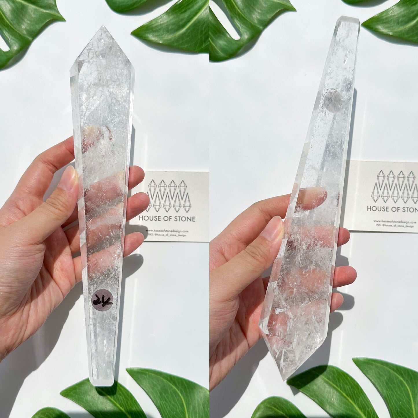Natural Clear Quartz Point Wand/Clear Quartz Rainbow Crystal Wand/Clear Quartz Handle/Crystal Stem/Crown Chakra Healing/Meditation Tool/AAA