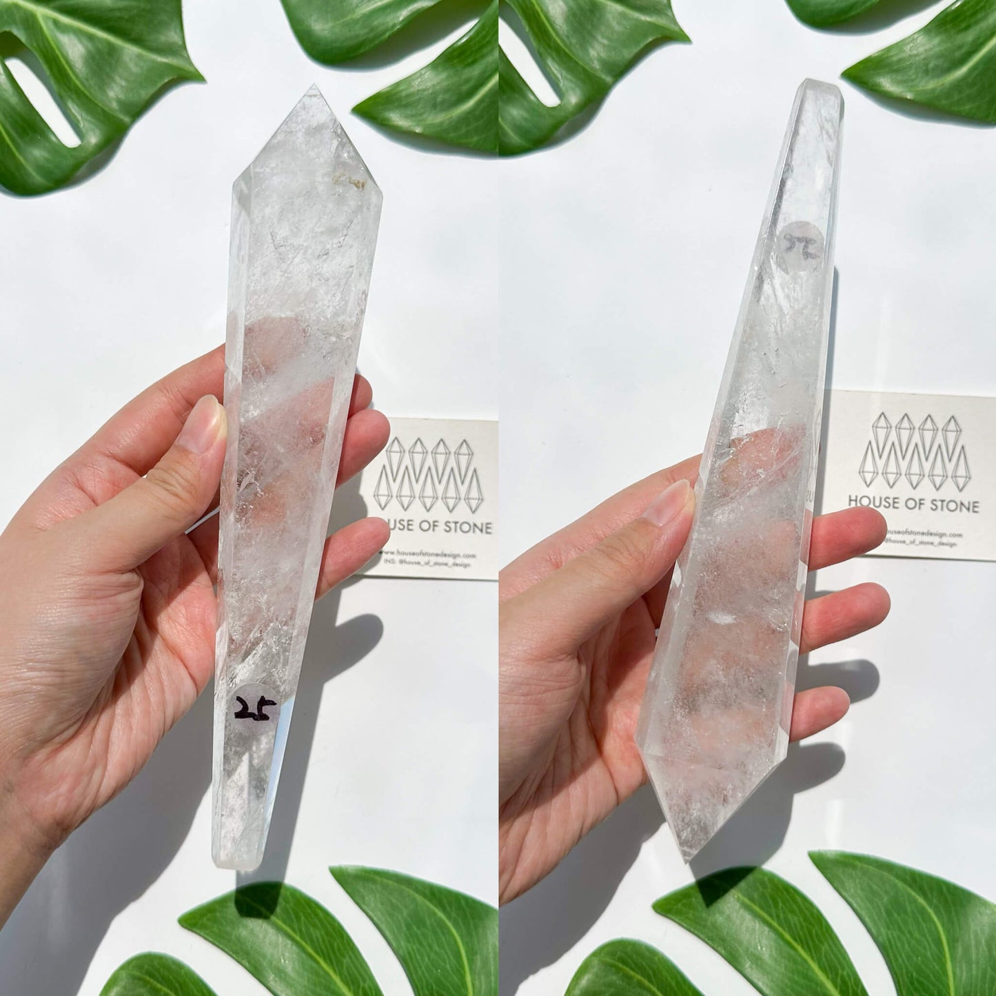 Natural Clear Quartz Point Wand/Clear Quartz Rainbow Crystal Wand/Clear Quartz Handle/Crystal Stem/Crown Chakra Healing/Meditation Tool/AAA
