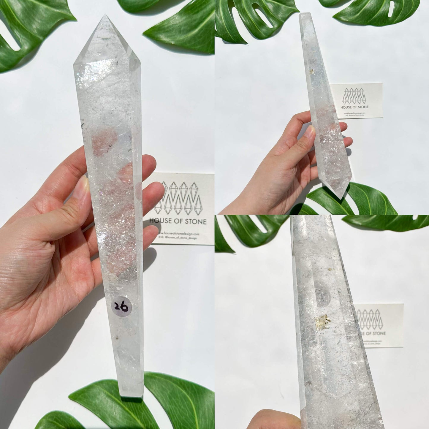 Natural Clear Quartz Point Wand/Clear Quartz Rainbow Crystal Wand/Clear Quartz Handle/Crystal Stem/Crown Chakra Healing/Meditation Tool/AAA