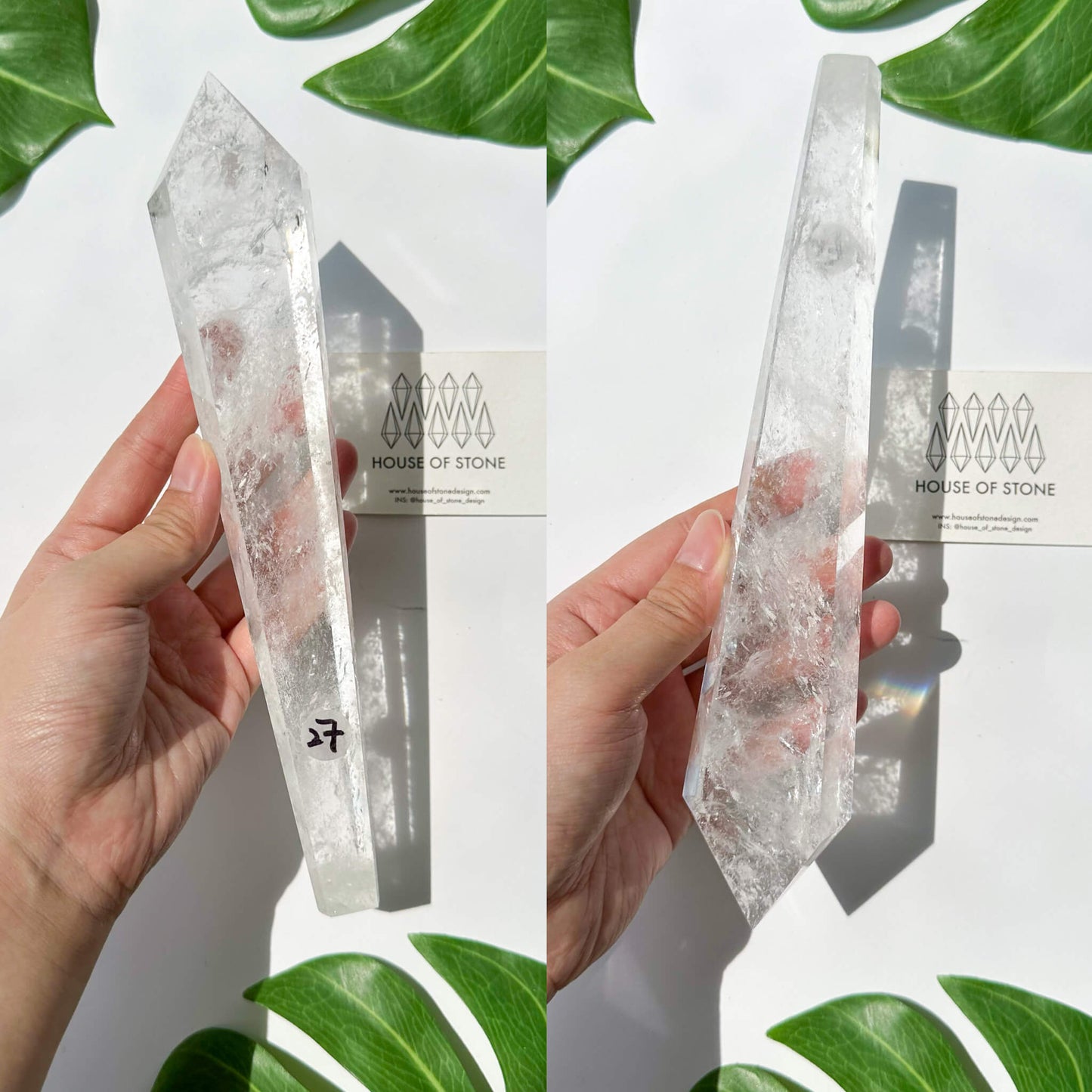 Natural Clear Quartz Point Wand/Clear Quartz Rainbow Crystal Wand/Clear Quartz Handle/Crystal Stem/Crown Chakra Healing/Meditation Tool/AAA