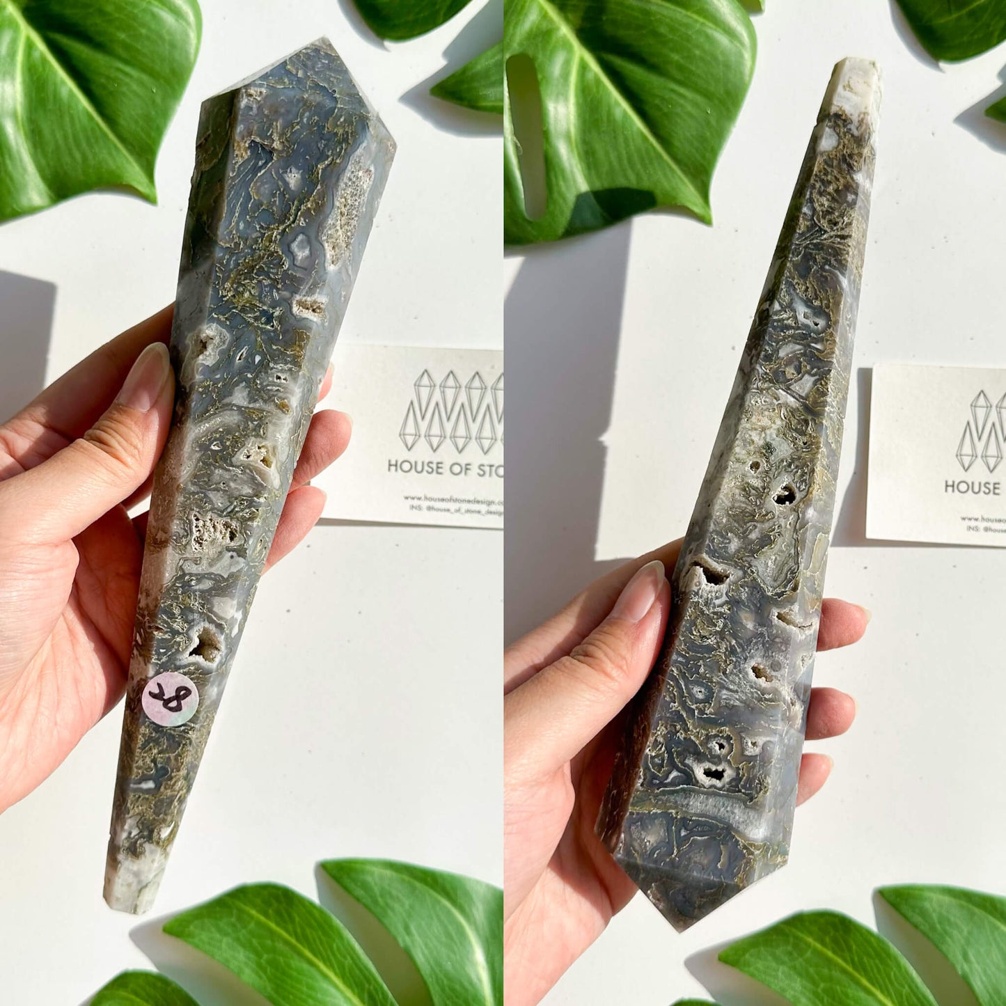 Natural Moss Agate Wand/Druzy Moss Agate Crystal Point Wand/Moss Agate Crystal Handle/Moss Agate Stem/Wedding Bouquet Handle/Heart Chakra Healing/AAA