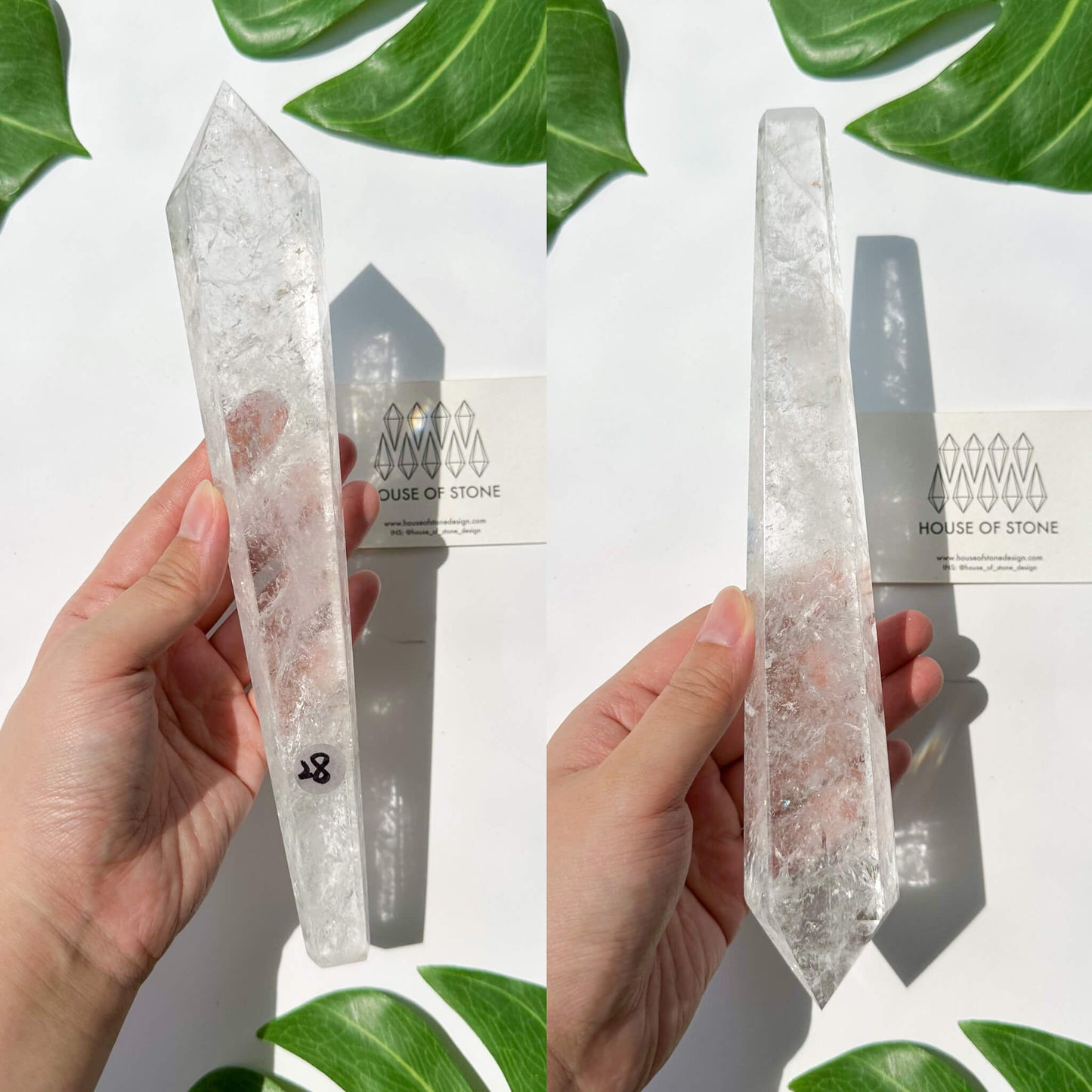 Natural Clear Quartz Point Wand/Clear Quartz Rainbow Crystal Wand/Clear Quartz Handle/Crystal Stem/Crown Chakra Healing/Meditation Tool/AAA