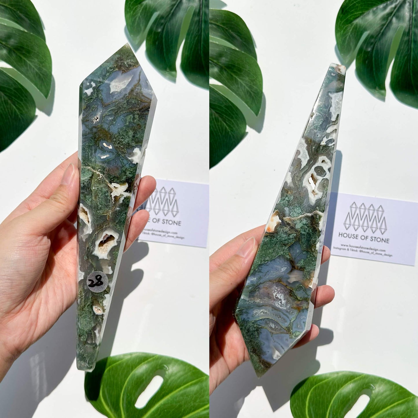 Natural Moss Agate Wand/Druzy Moss Agate Crystal Point Wand/Moss Agate Crystal Handle/Moss Agate Stem/Wedding Bouquet Handle/Heart Chakra Healing/AAA